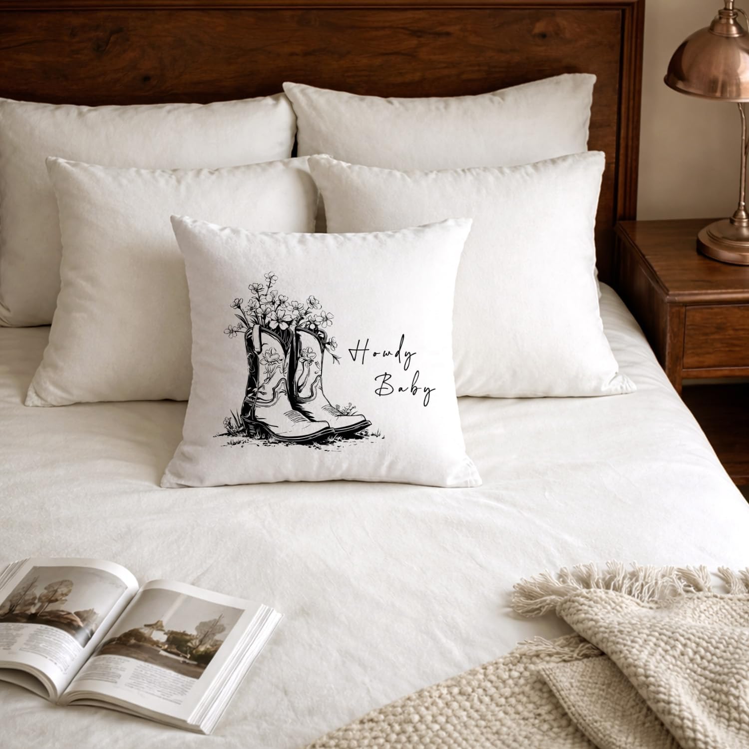 Floral Western Cowboy Boots Pillow Covers 18x18, Western Home Room Decor, Country Farmhouse Rustic Howdy Baby Decorative Throw Pillow Covers for Home Bedroom Living Room - Image 5
