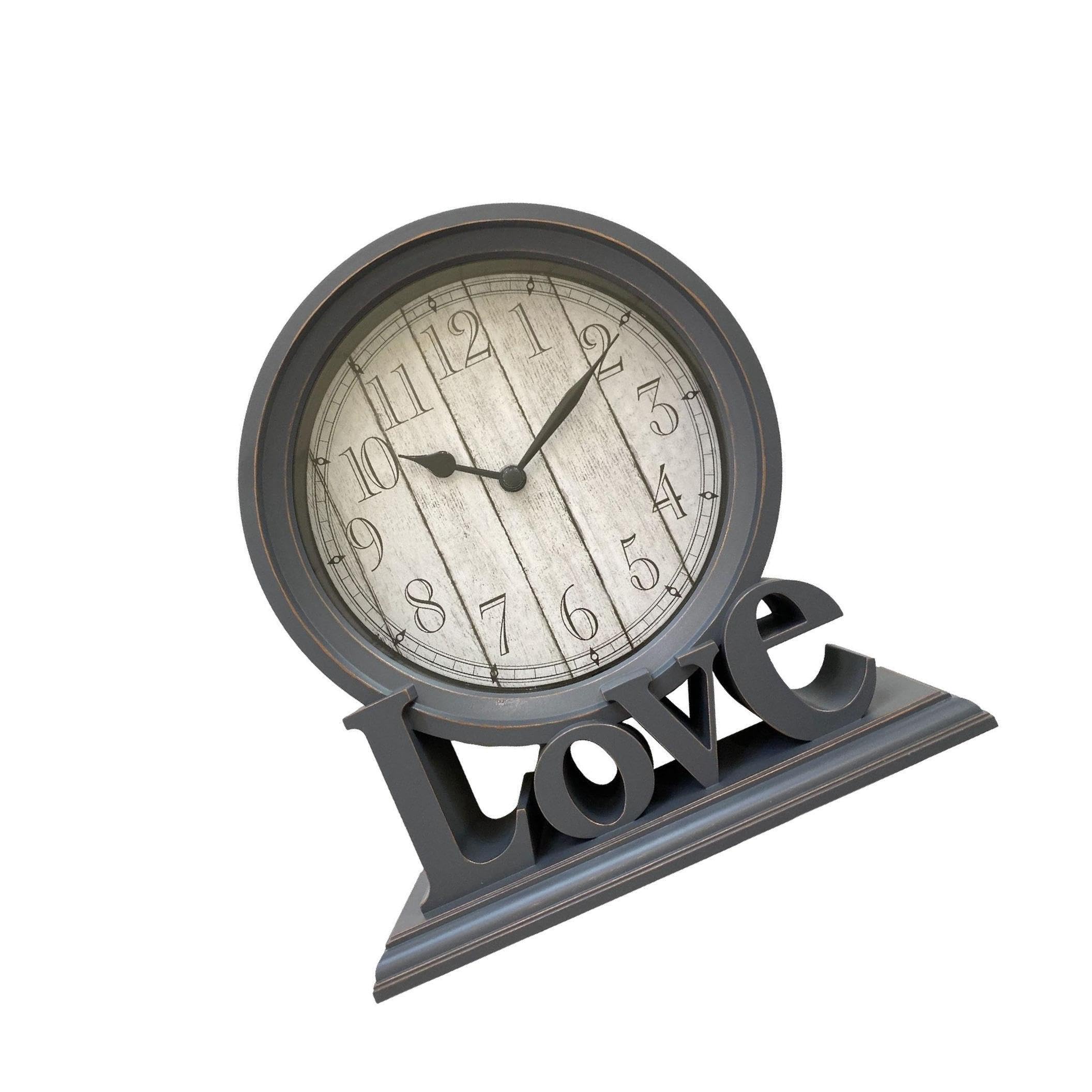 LIXSAZSE Decorative Round Desk Clock Farmhouse Style Silent Non-Ticking Mantel Shelf, Grey