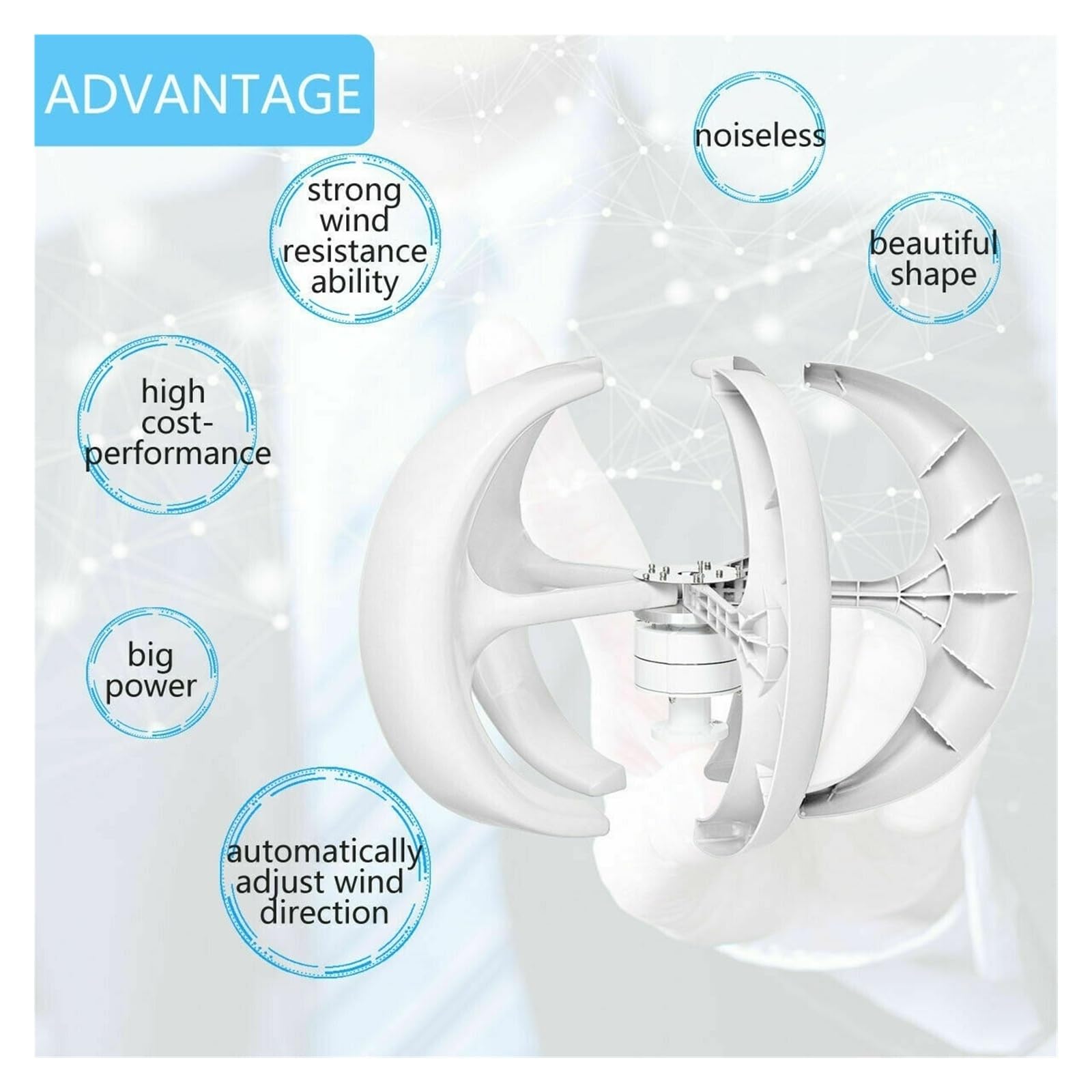 800W Vertikale Windturbine 12v 24V Achse Windgenerator Kleine Windmühle Freie Energie Mit MPPT Laderegler für Zuhause, Boot, Marine, Garten(White,Turbine Only,24V)