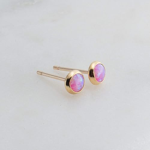 Miniatura 2 de Pink Opal Stone 4mm Stud Post Piercing 14K Gold Filled Earrings for Women (Pink Opal 4mm  14K Gold Filled)