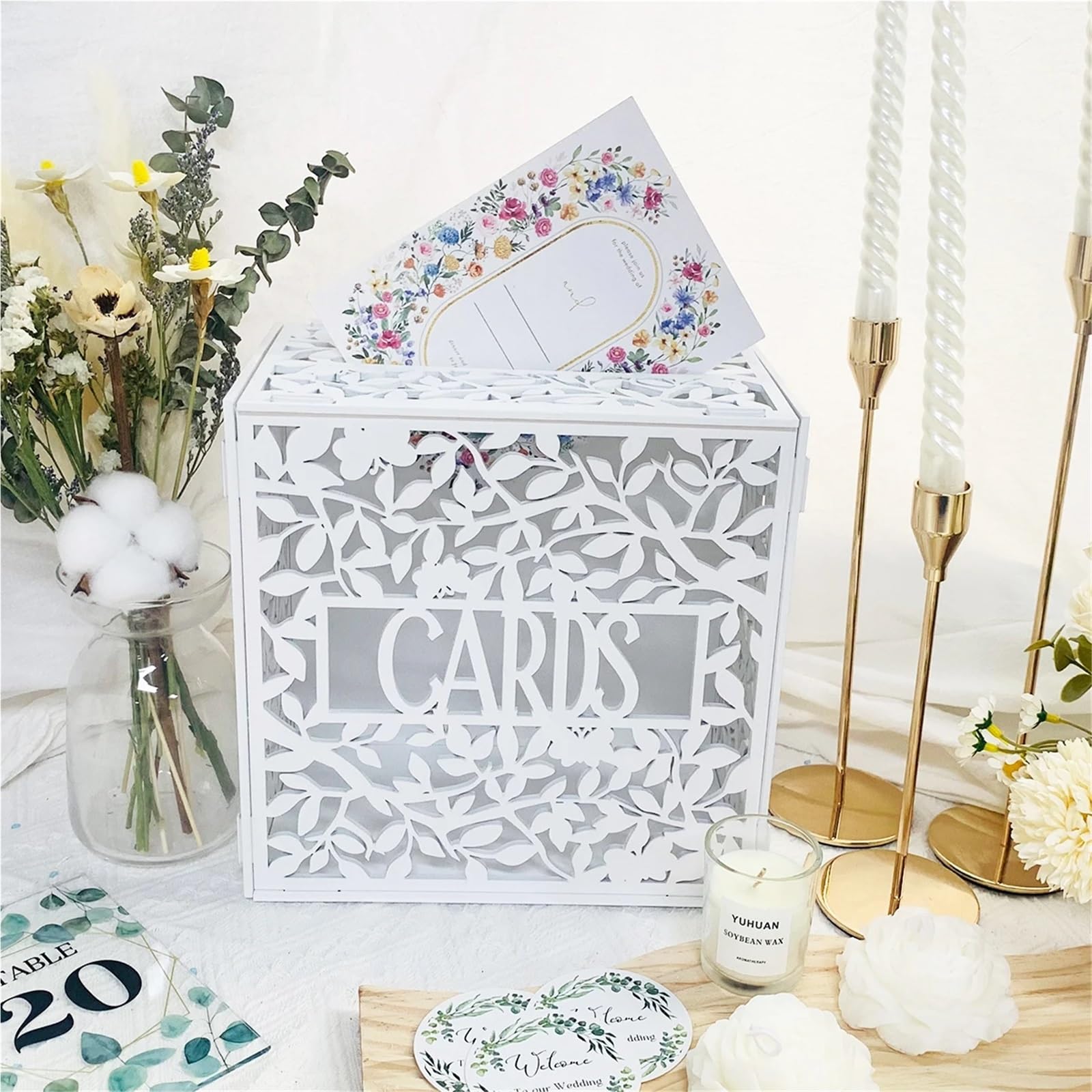 Caja Para Boda Caja de madera blanca for tarjetas boda, ideal for recepción despedida soltera, decoración bodas, sobres for dinero, fiestas