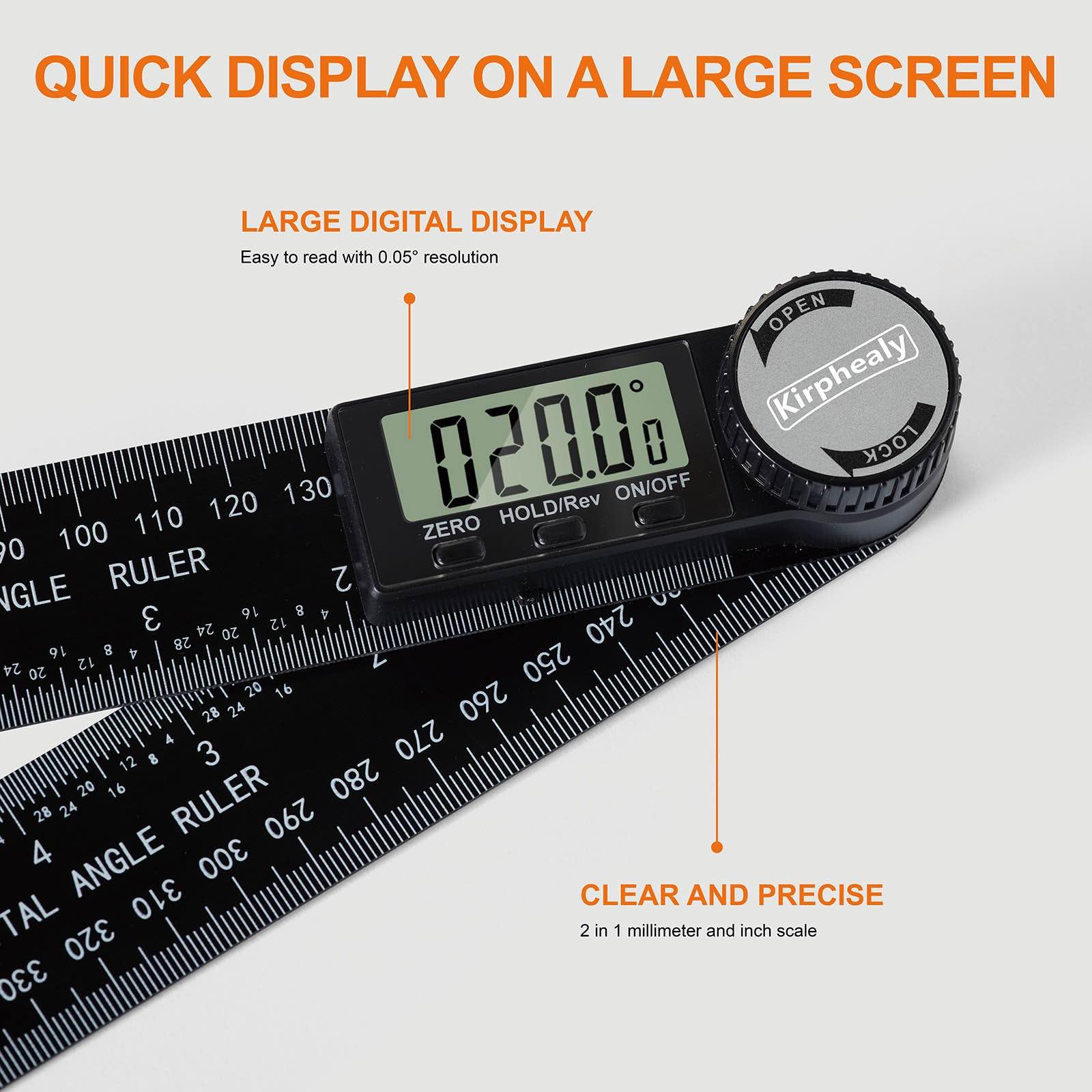 Kirphealy Digital Angle Finder Protractor, 7inch 200mm Angle Gauge