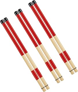 Konohan 3 Pairs Red 16 Inch Bamboo Bundle Drumsticks 5a Jazz Drum Sticks | 19 Bamboo Dowels, Rods Drum Brushes, Jazz Folk Small Venue Acoustic Performance, Music Beginner, Music Instrument Accessory