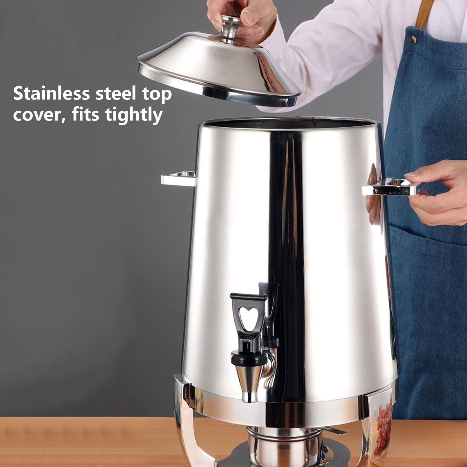 Distributore di bevande calde, 13 l, in acciaio inox, dispenser per caffè, tè, latte, succhi di frutta, ideale per feste ed eventi, finitura argento