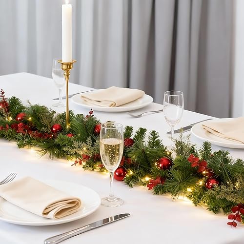 Miniatura 5 de Guirnalda de Navidad preiluminada de 9 pies con luces, guirnalda de Navidad para mesa, chimenea, escalera, manto de pared, decoración de interiores