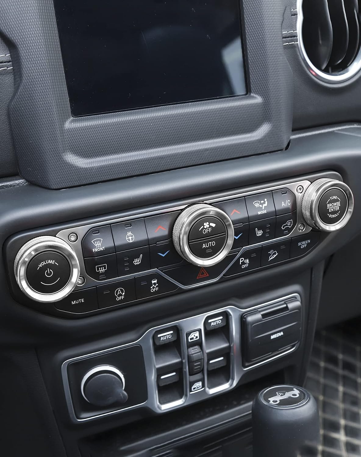 JeCar Air Conditioner Switch Knob Cover Aluminum Alloy Trim Cover Compatible with Jeep Wrangler 2018-2023 JL JLU & 2020-2023 Gladiator JT with Specific Dial Panel, Silver