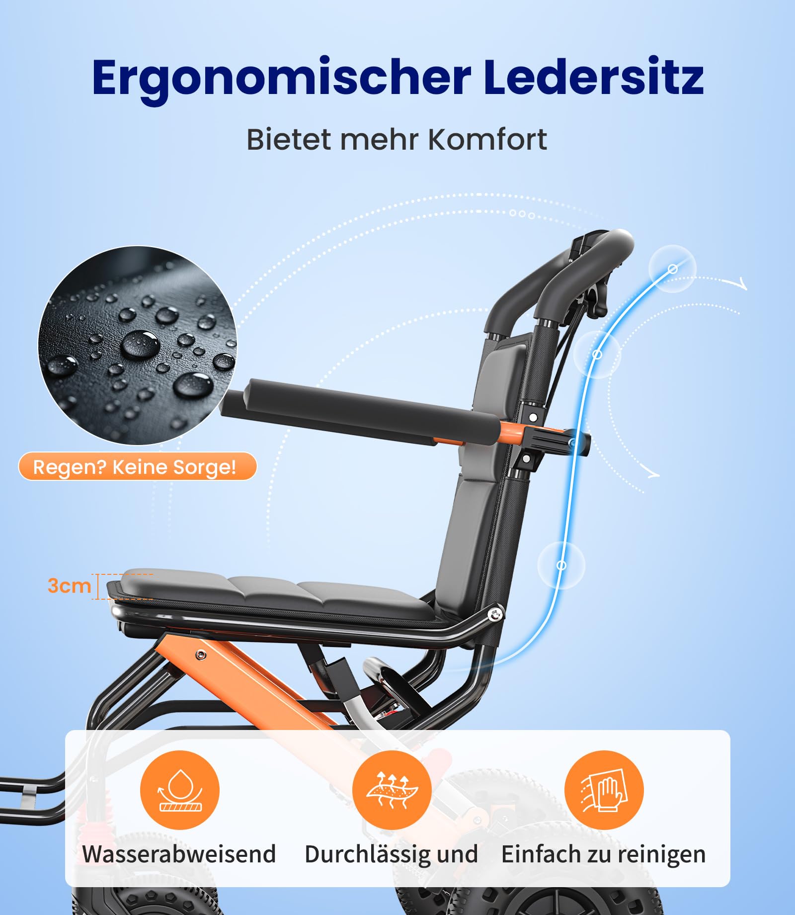 VOCIC U41 Rollstuhl Faltbar Leicht Ultraleichter Reiserollstuhl 8.6KG | Transportrollstühle klappbar,20CM Honeycomb Gelände Reifen,Schmaler Rollstuhl für Wohnung,Aluminium|Orange