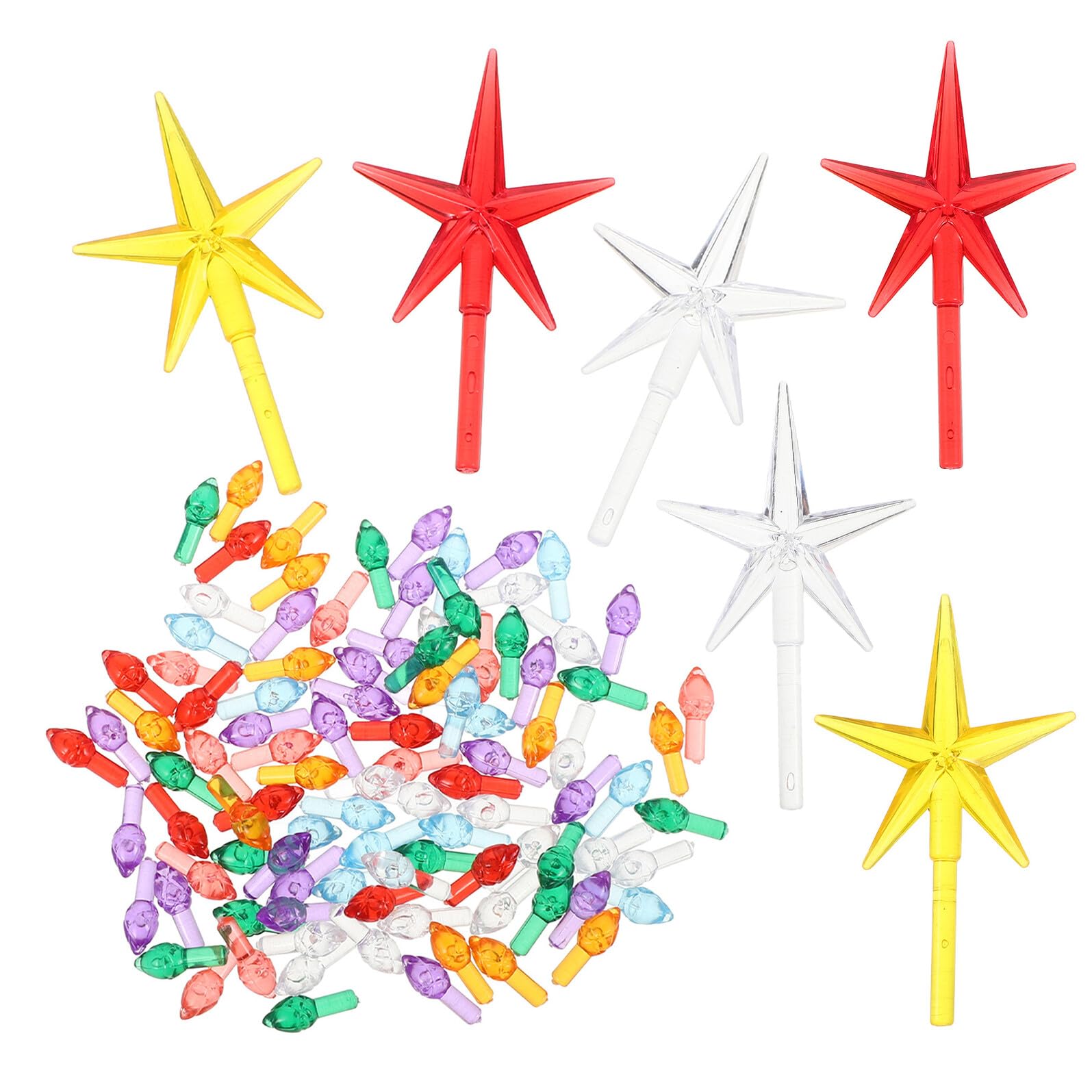 TOYANDONA 200pcs Ceramic Christmas Tree Replacement Light Bulbs Small Plastic Flame Peg Bulbs with 6 Five-Pointed Star Ornaments for Christmas Tree Decoration Accessories