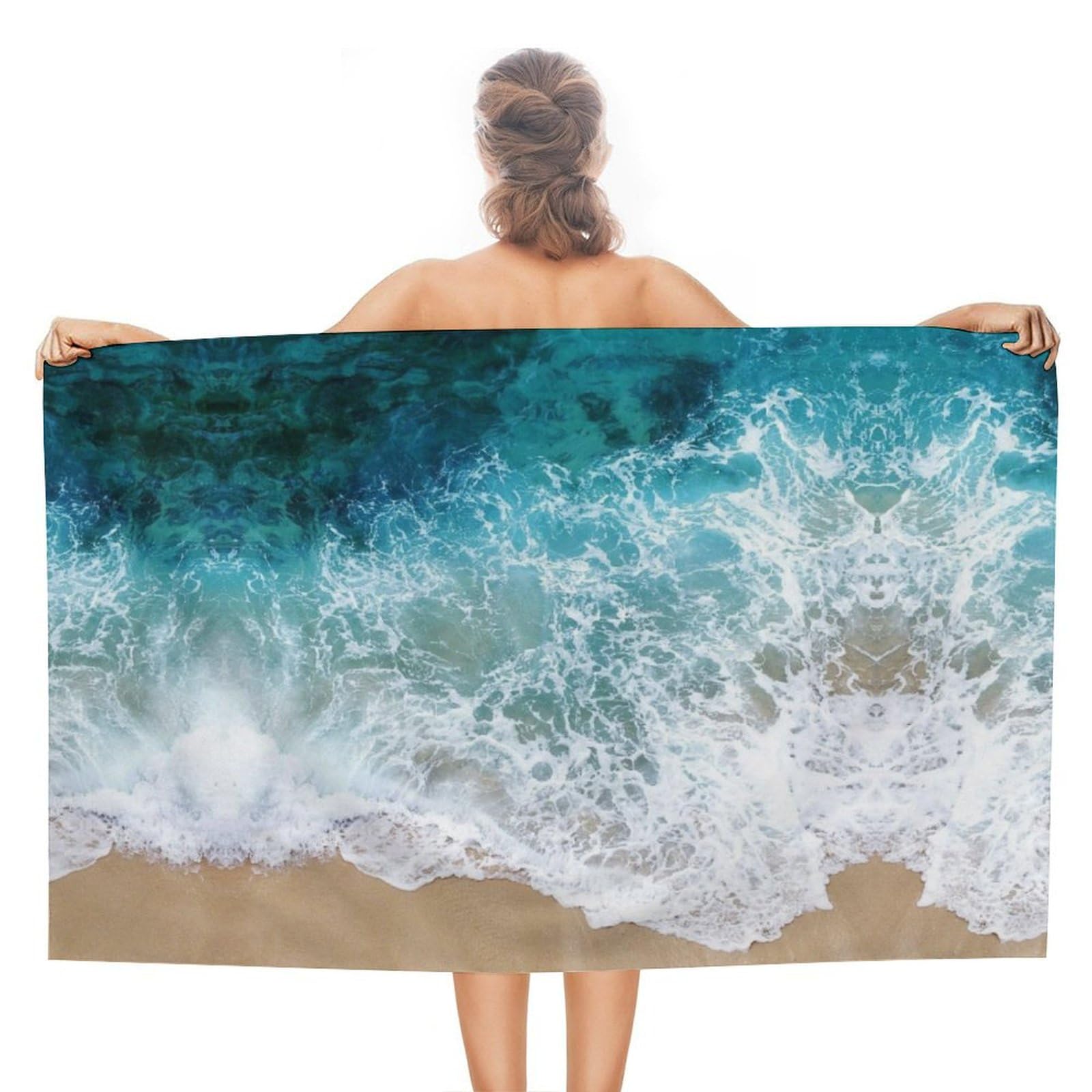 LEDFCVSU Beach Towel, Beautiful Ocean Waves Bath Towel, Absorbent Towel for Swimming, Sports, Travel