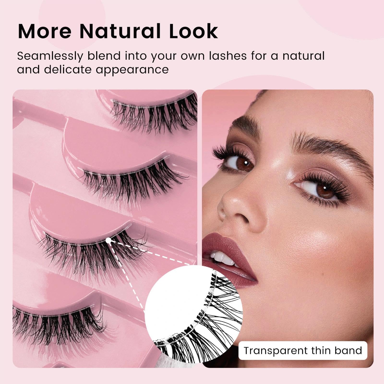 False Eyelashes with Clear Band Half Lashes Natural Look 10 works Cat Eye Wispy Corner Lash Reusable Transparent Fake Lash - Image 3