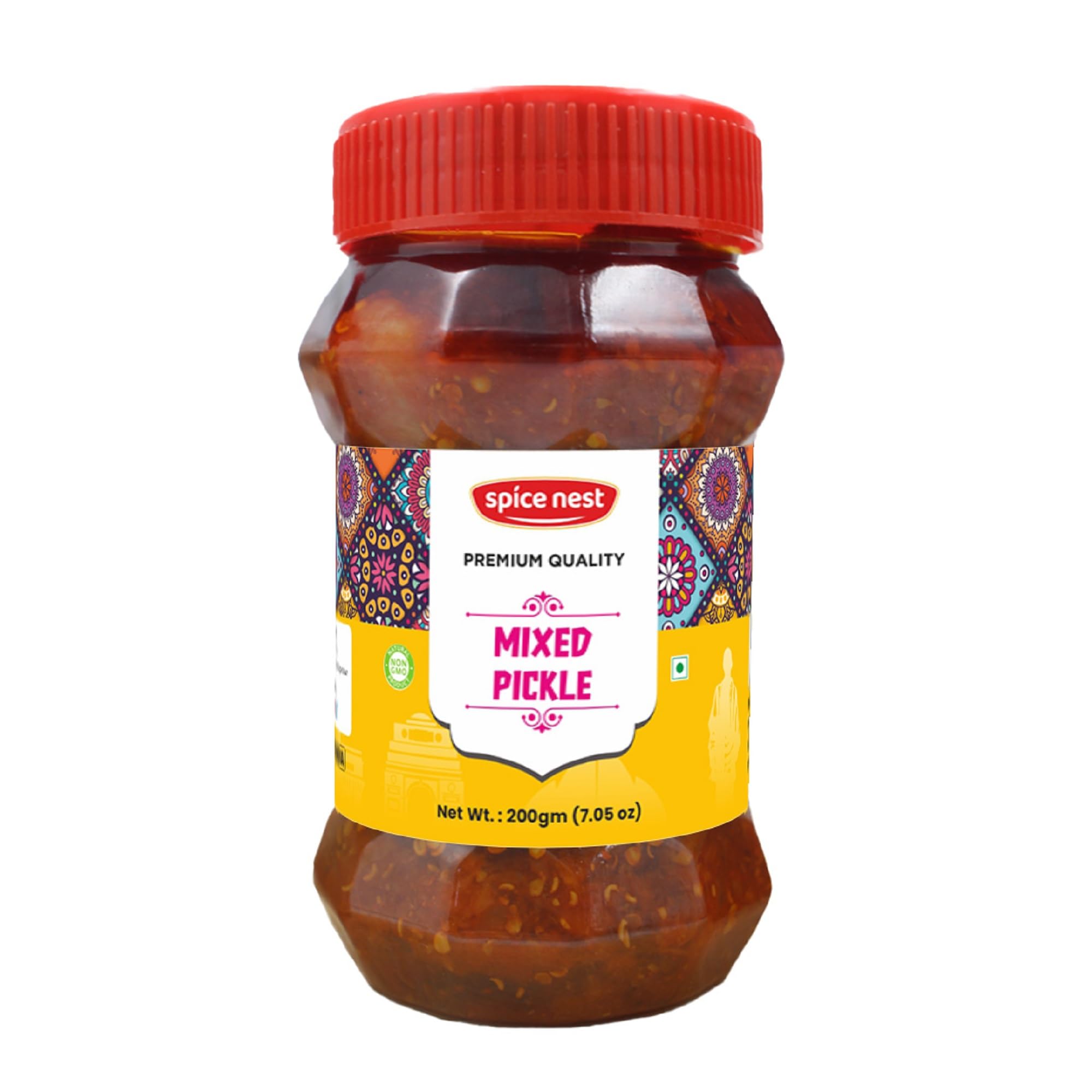 Spice Nest Mixed Pickle Premium Authentic Indian Pickle Blend of Vegetables Fruits Spicy Tangy Flavor Hygienically Made Preservative Free Ready to Eat Perfect with Rice Parathas Snacks (Pack of 1, Mixed Pickle 200gm)