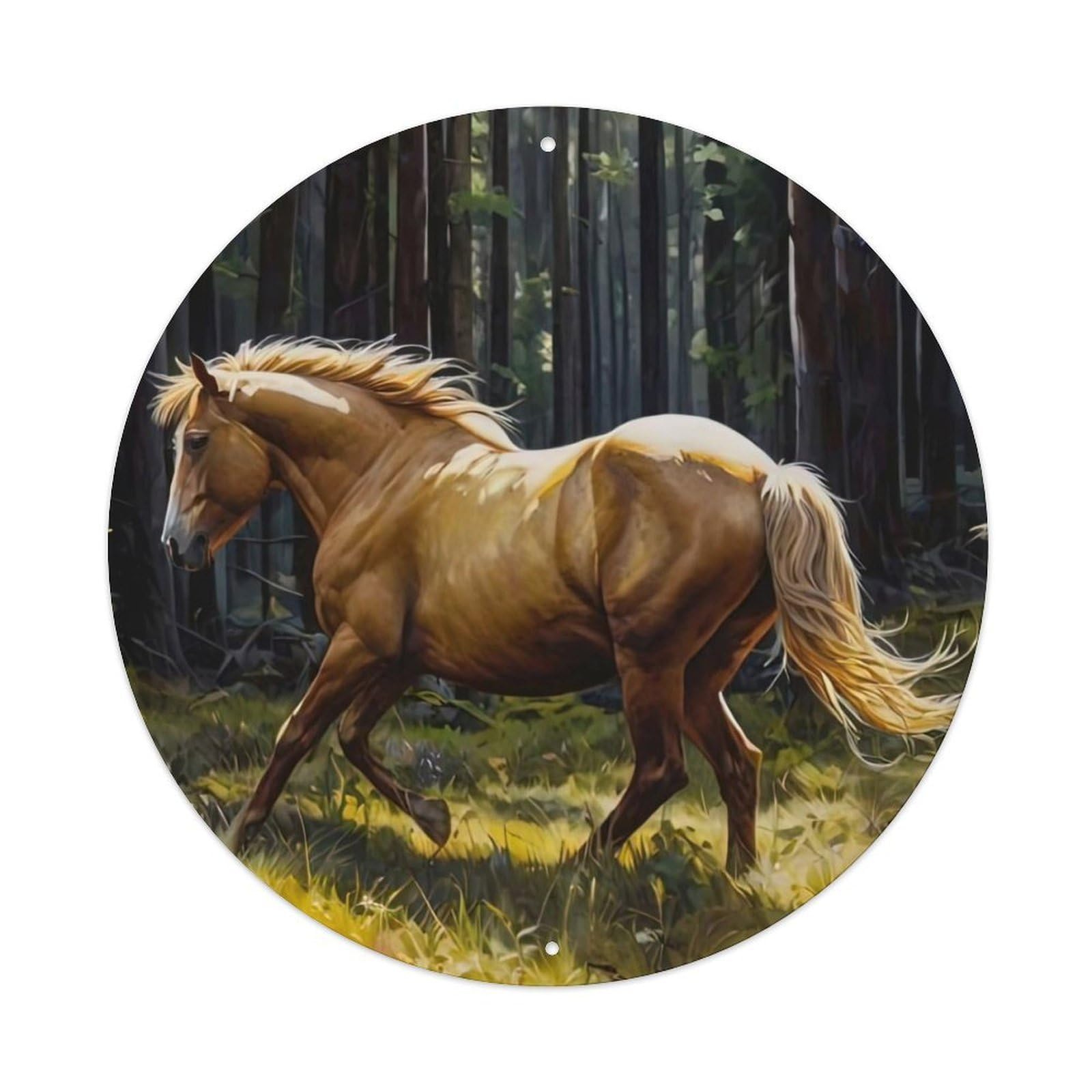 Animal White Horse Running in The Woods Metal Tin Sign