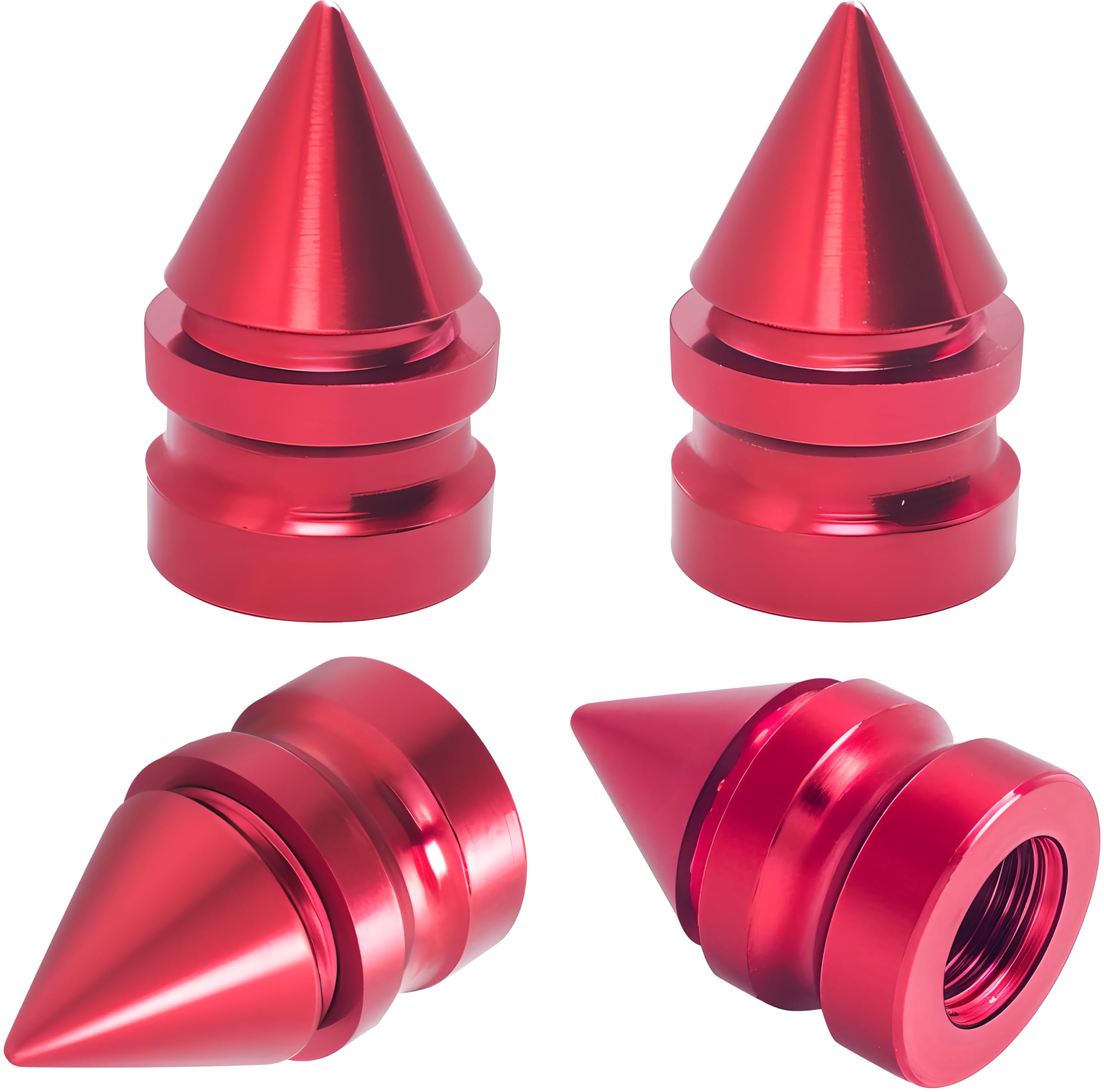 QILISEN Spike Tire Valve Caps Red 4 Pack, Anodized Aluminum Metal Valve Stem Caps, Dust and Corrosion Resistant, Universal Valve Stem Covers for Car, SUV and Bicycles