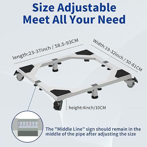 Miniatura 2 de Soporte de acero resistente para refrigerador con ruedas, base móvil, soporte universal ajustable para lavadora, base multifuncional, mueble para