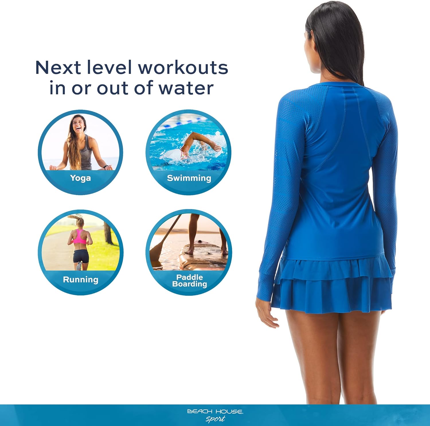 Athletic Swim Skort — Ruffled Bikini Bottom Swimsuit Skirt, Mesh Tiers, Cadence