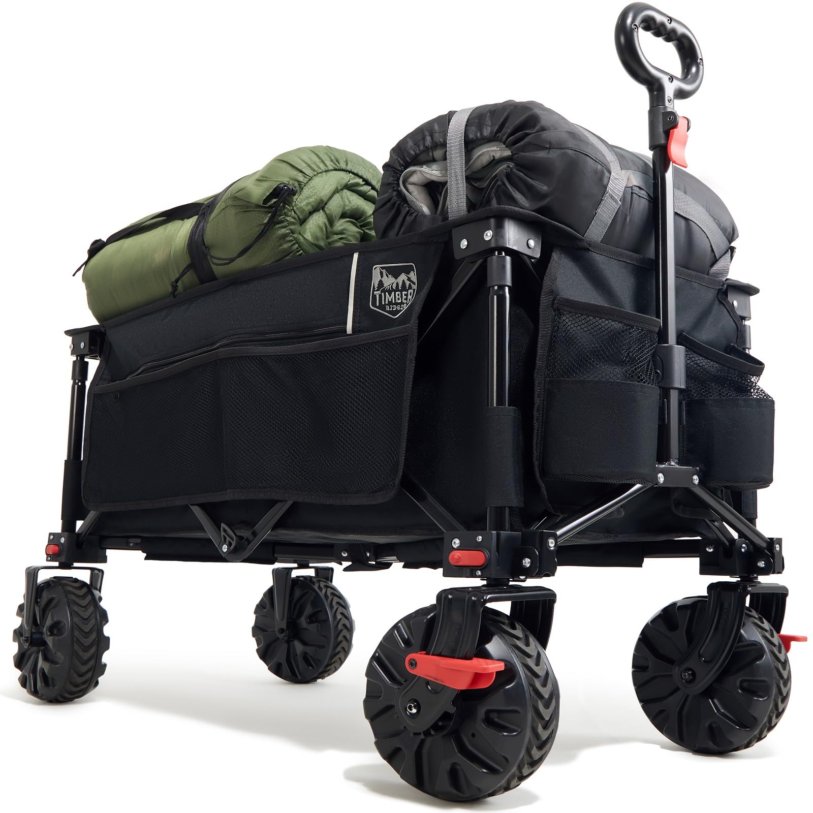 TIMBER RIDGE Festival Trolley on Wheels with Brakes, 200L Folding Camping Trolley Cart with Adjustable Handle & Cover Bag, 100kg Heavy Duty Cart Wagon for Outdoor Garden Picnic