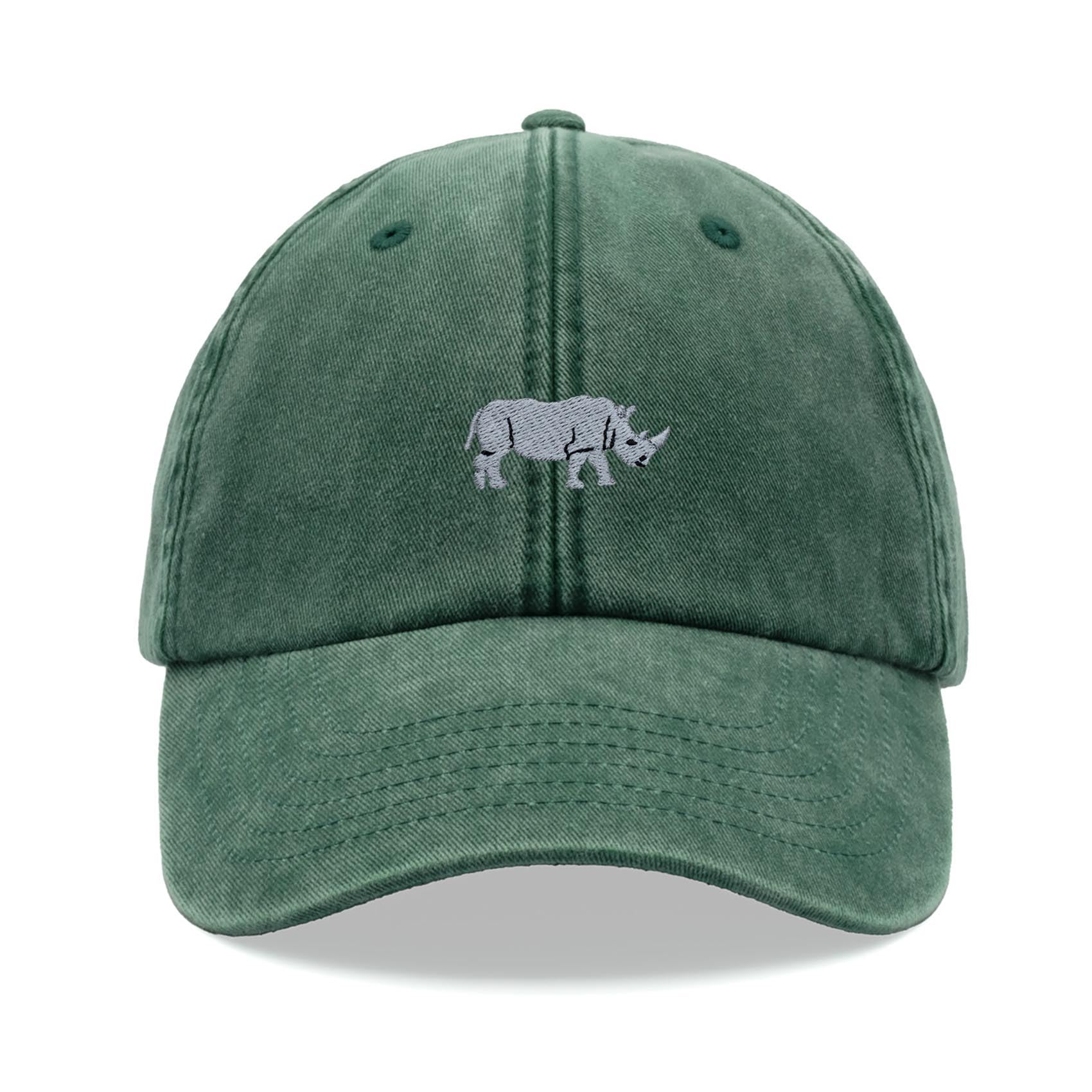Cap Base Unisex Bottle Green Rhino Baseball Cap Vintage Washed Dad Hat Adjustable