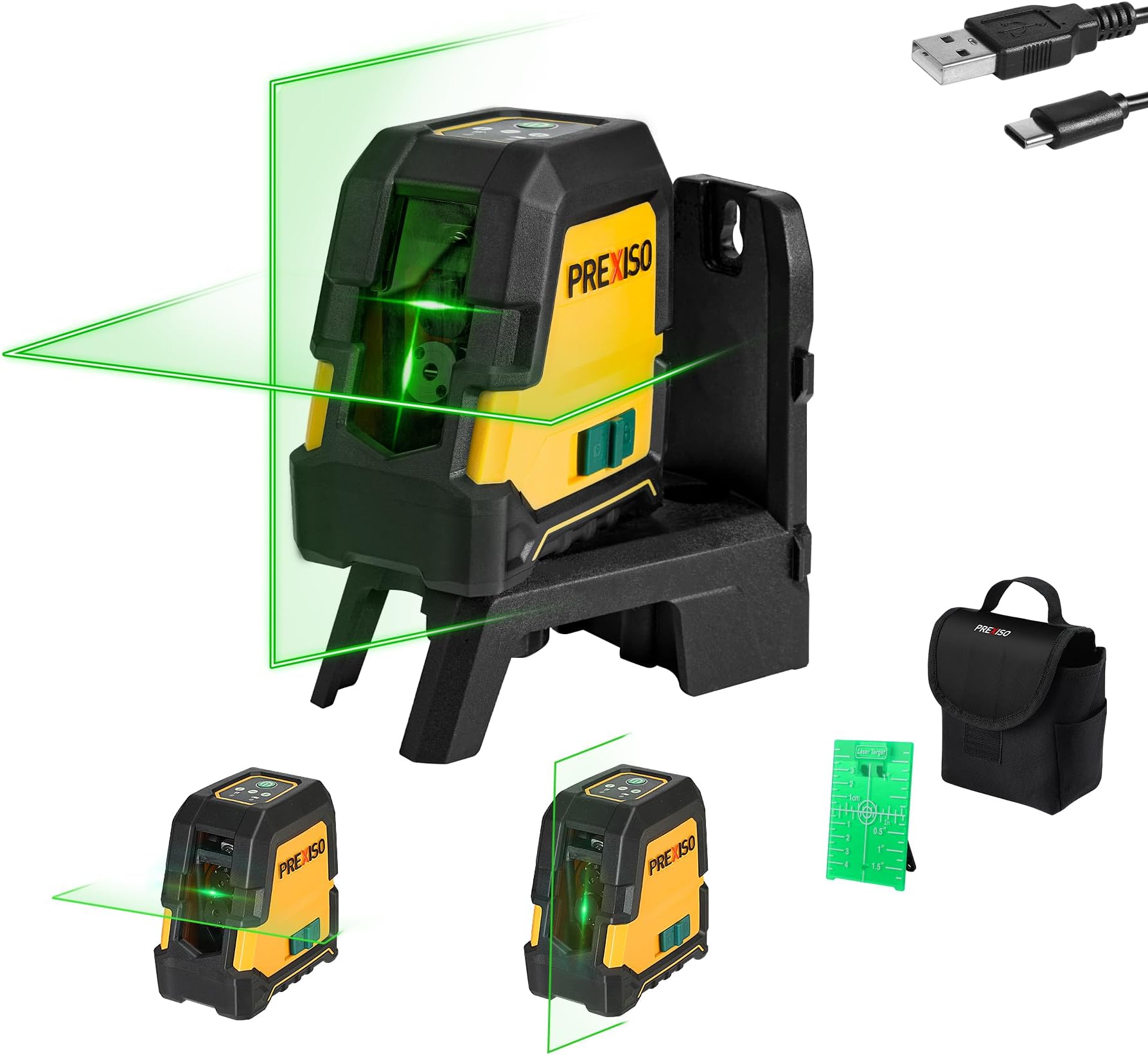 Laser Level Self Leveling - 100Ft Rechargeable Cross Line Laser, Green Line leveler Tool for Construction, Floor Tile, Home Renovation with Magnetic Pivoting Base, Target Plate & Portable Bag