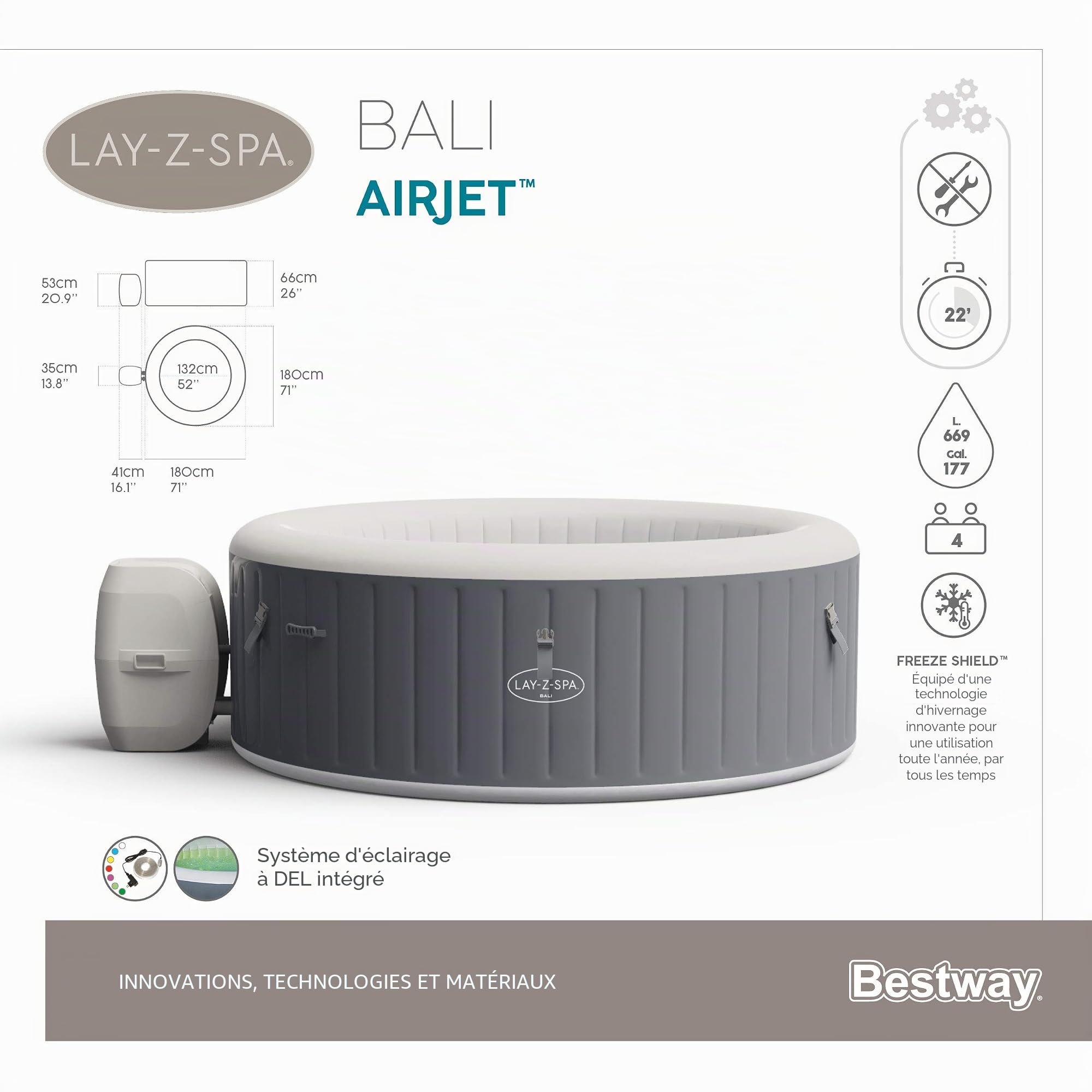 Bestway LAY-Z-SPA® Bali Airjet™ 180 x 66 cm, 2-4 personnes