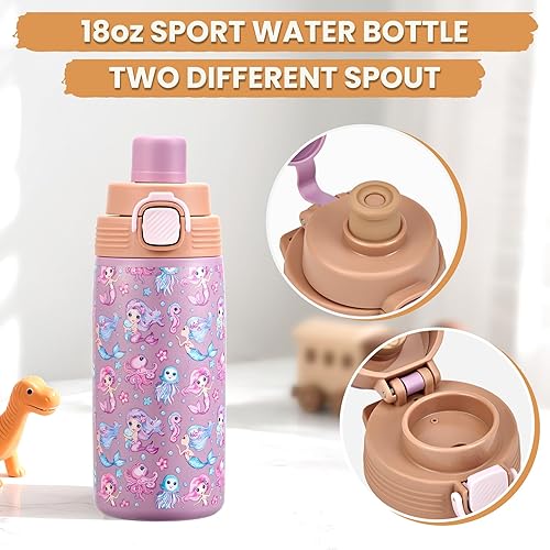 Miniatura 7 de PIQUEBAR Lonchera Bento para niños con bolsa térmica de hielo, bolsa aislada, botella de agua deportiva de plástico de 18 onzas para niños y niñas