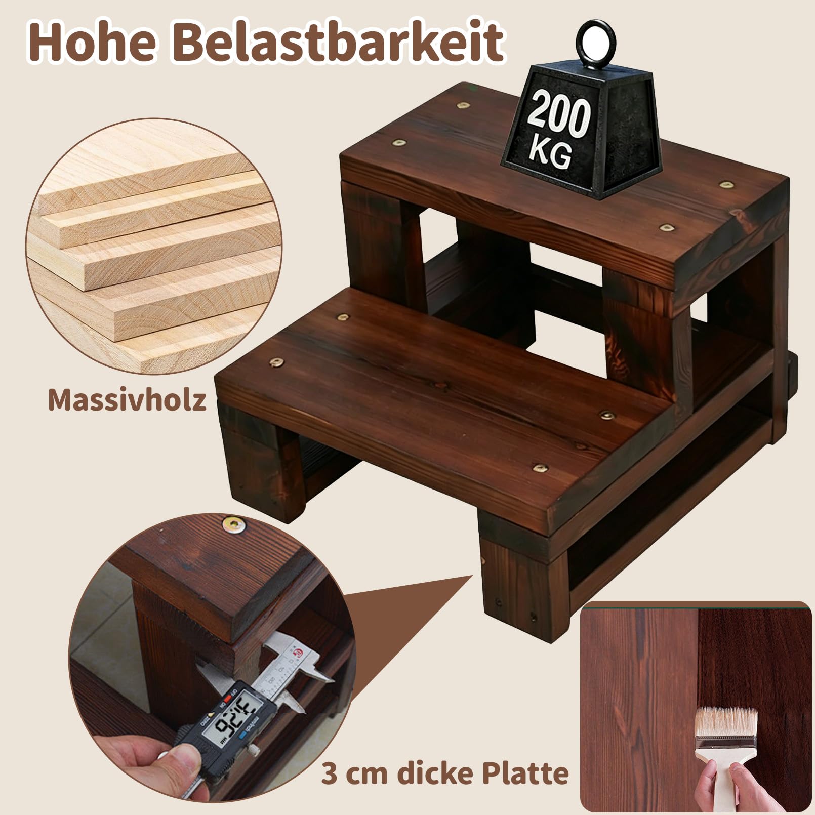 Tritthocker für Kinder mit 2 Stufen, Toilettenhocker Langer Fußhocker, Betttritthocker für Drinnen und Draußen,langlebig, ideal für ältere Menschen, 50×40×40cm