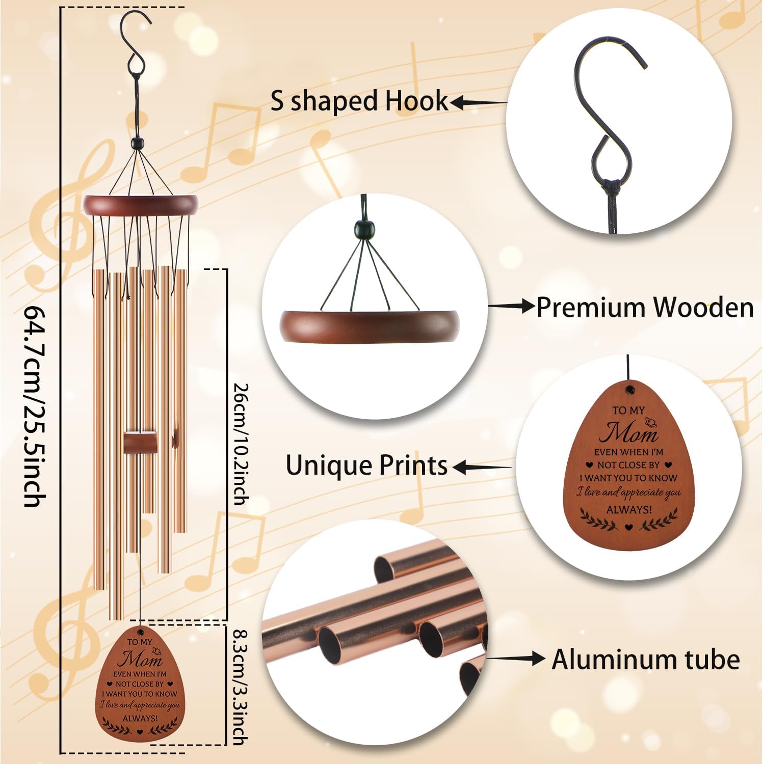 Mom Gifts Wind Chimes - Gifts for Mom from Daughter Son, Birthday Christmas Thanksgiving Mothers Day Love Reminder Present Idea, Wind Chimes for Outside Garden Decor - Image 2