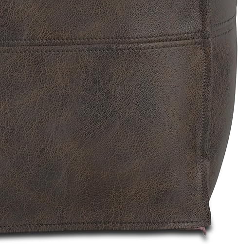 Miniatura 7 de SIMPLIHOME Sheffield - Puf cuadrado bohemio en cuero marrón oscuro envejecido para sala de estar, dormitorio y habitación de los niños