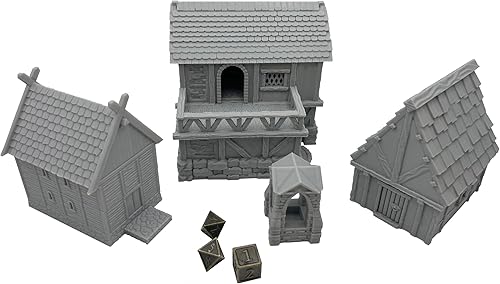 HAUTICO Little Town Houses Scene, arquitectura paisaje de terreno para miniaturas de 0.984-1.181 in, juego de guerra impreso en 3D y se puede pintar