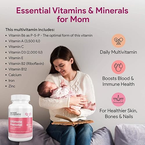 Miniatura 4 de Nutri Supreme - Vitamina prenatal, suplemento de vitaminas prenatales para mujeres con folato de metilo altamente absorbente, multivitamínico
