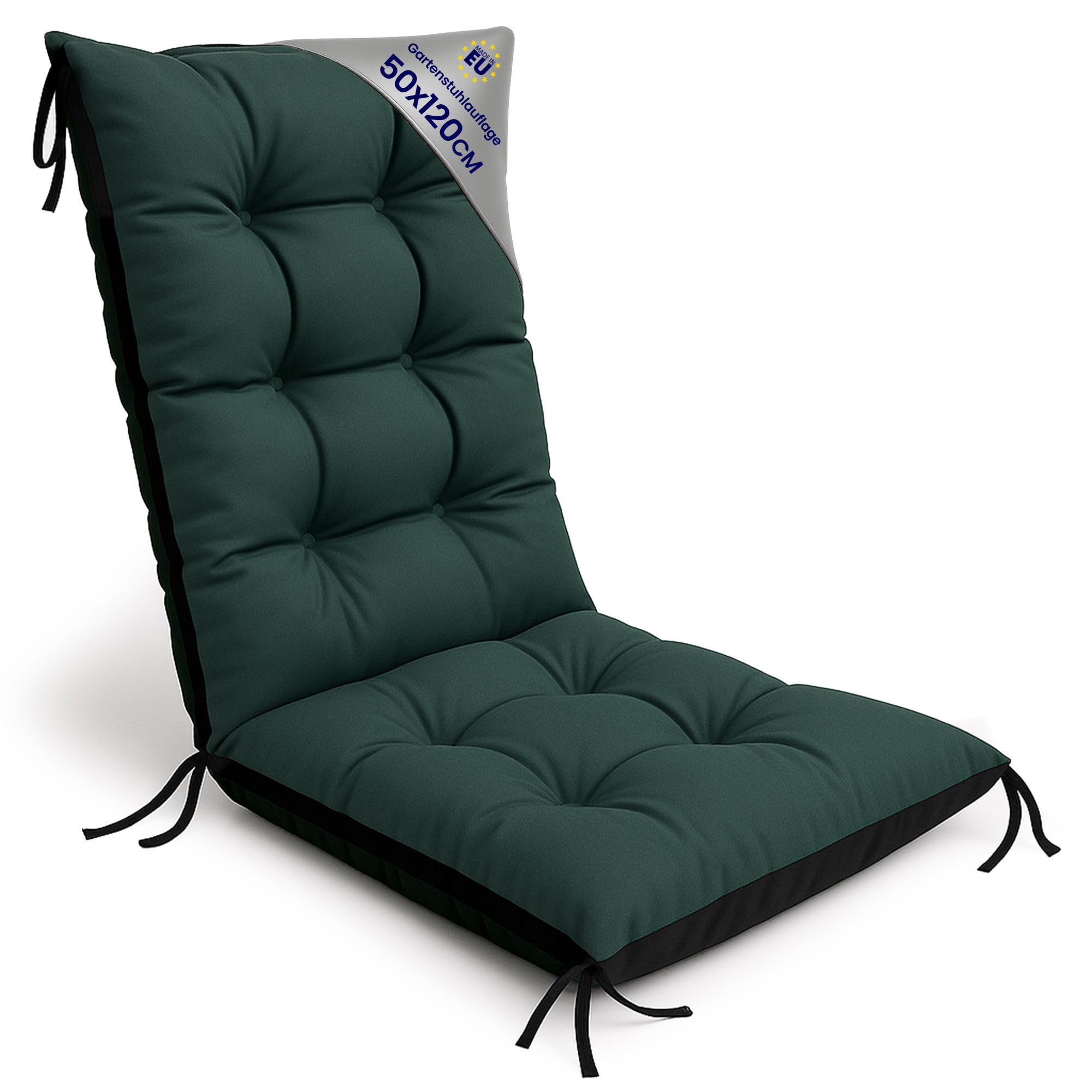 Amazinggirl Coussin Fauteuil Jardin Dossier Haut 50x120 cm - Coussins pour Chaises de Jardin & Fauteuil Extérieur Vert Coussin Chaise Exterieur Épais 10 cm avec Attaches