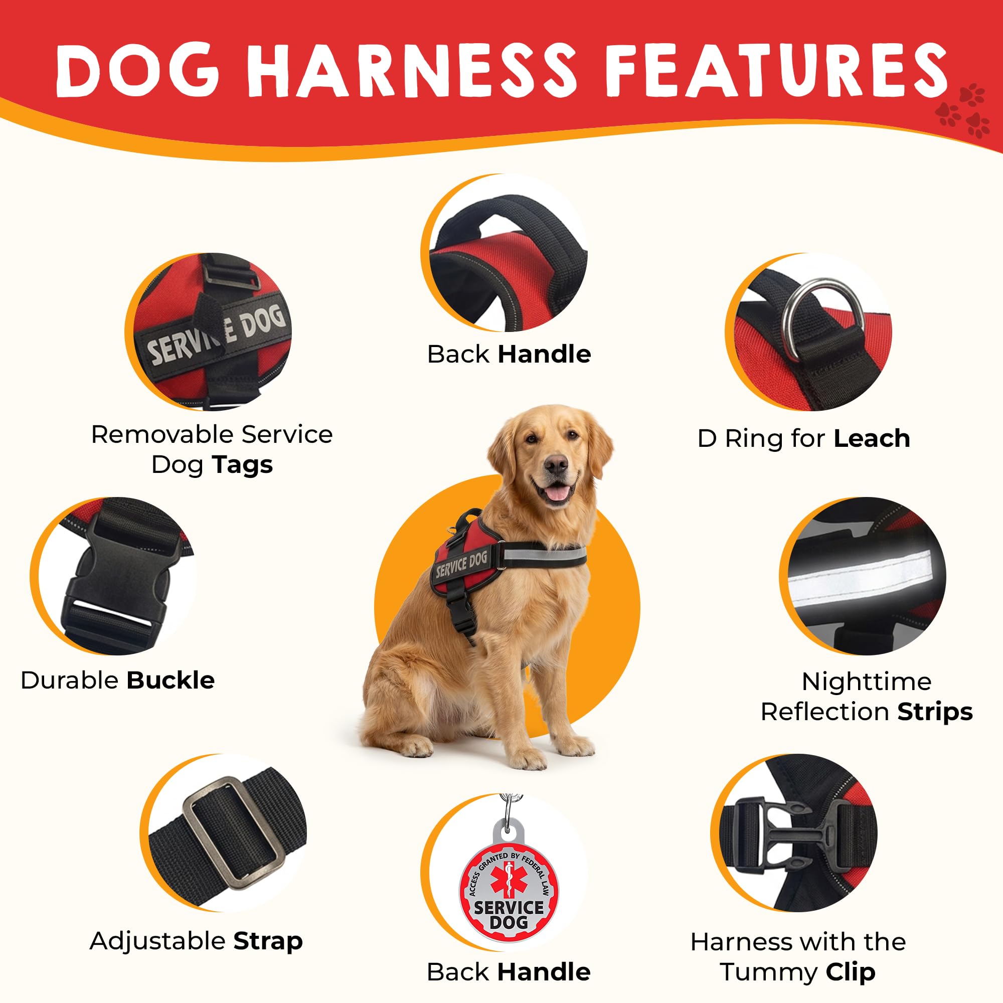 Chaleco para perro de servicio + etiqueta de identificación + 50 tarjetas de información ADA. Arnés para perro de servicio con parche en tallas X S a XX grande, placa de metal para perro con clip