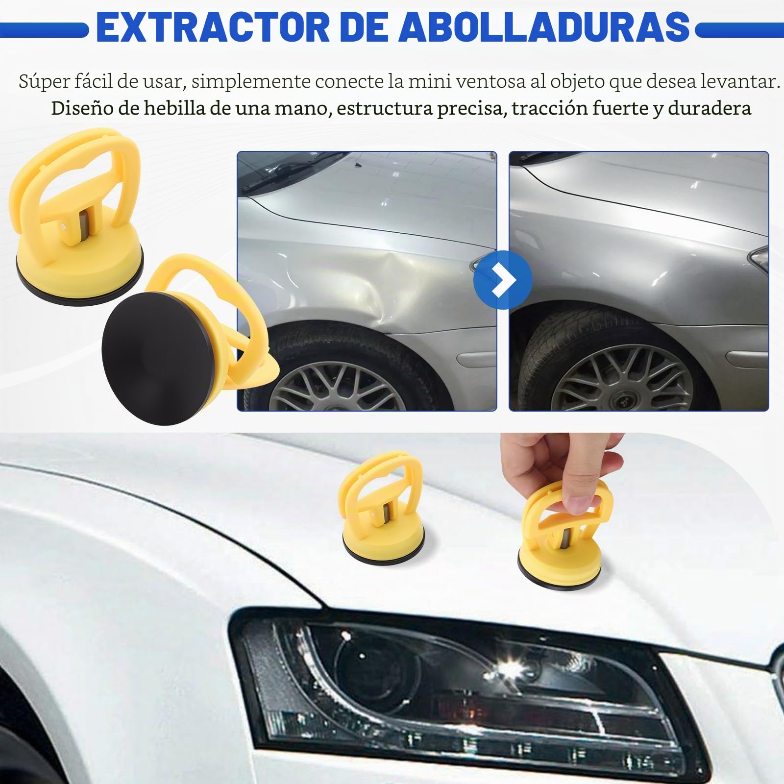 KAOLALI Kit de Extractor de Abolladuras de Coche, 70 Piezas sin Pintura con Ventosa y Martillo Deslizante en T, Eliminador de Abolladuras de Carrocería Kit, para Reparación de Abolladuras de Coche