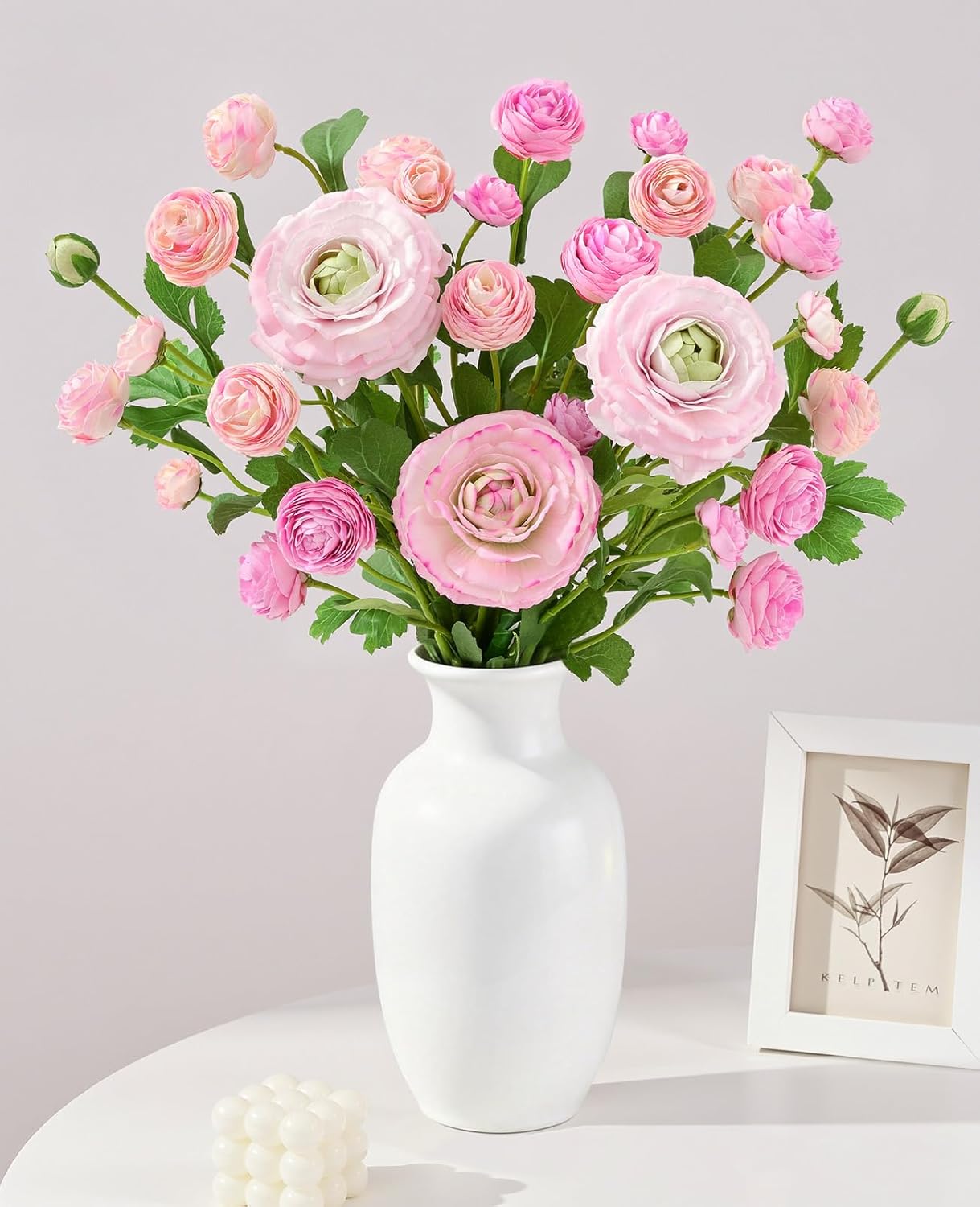 Dolicer Real Touch Ranunculus Artificial Flowers, 12Pcs 18 Inch Fake Peonies Artificial Flowers, Faux Flower for Vase Faux Peony Bulk for Home Table Wedding Bridal Bouquet Decor