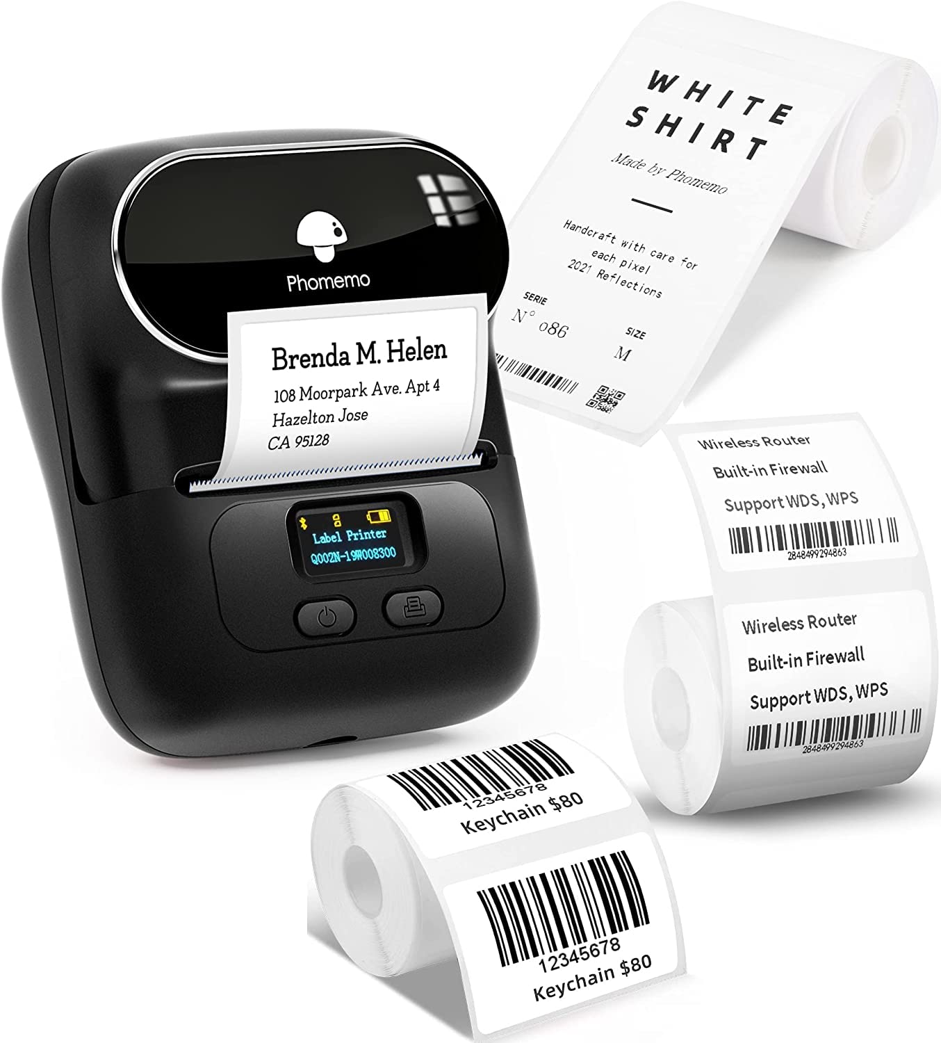 Phomemo M110 Imprimante Étiquette Autocollante Bluetooth, Set de 3 Rouleaux, Machine Étiquettes pour Téléphone et PC