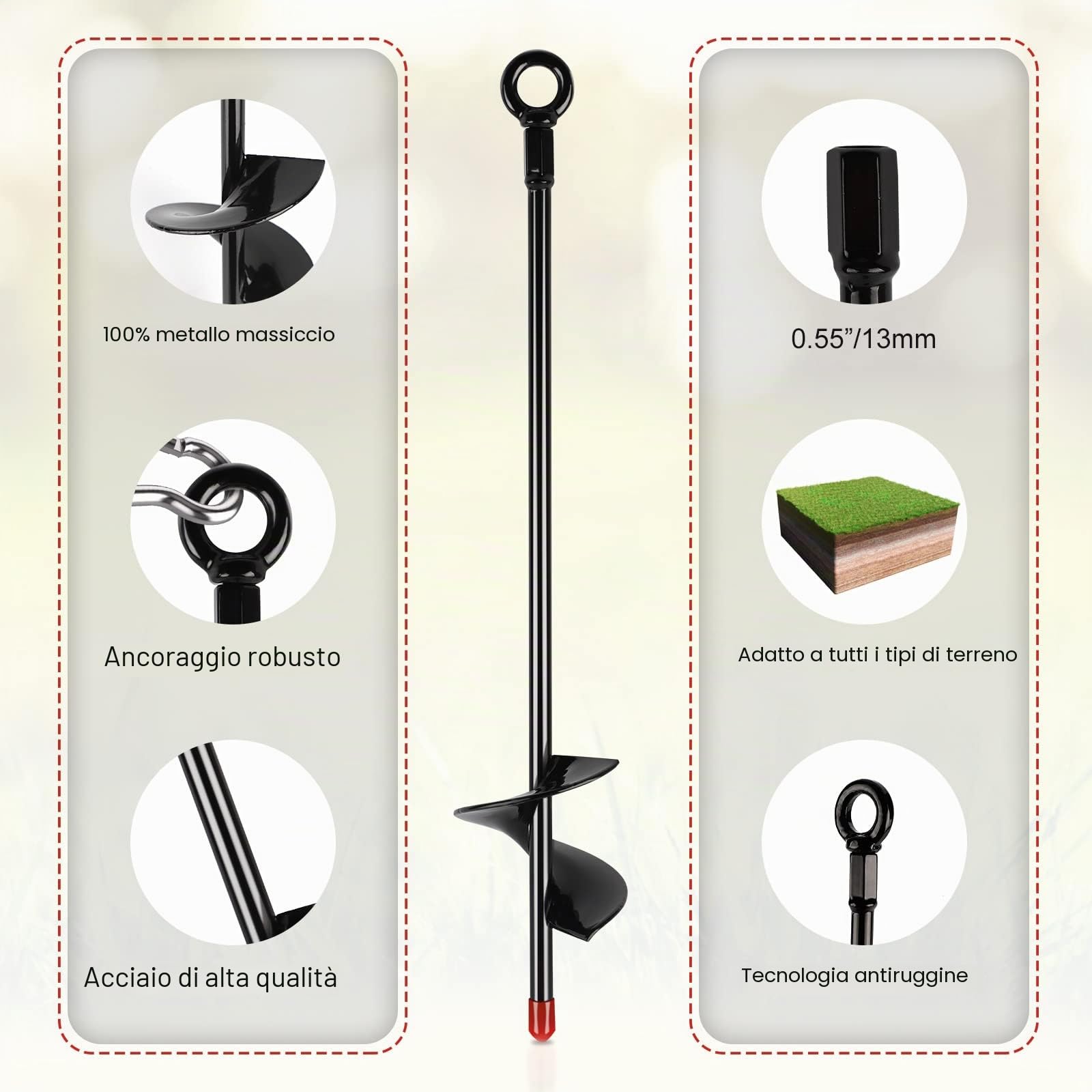 DBREAKS Viti di Ancoraggio, 8 Pezzi 38cm Ancoraggio a Terra per Capannone, Punta a Spirale per Campeggio, Giardino, Copertura del Terreno, Tende da Sole