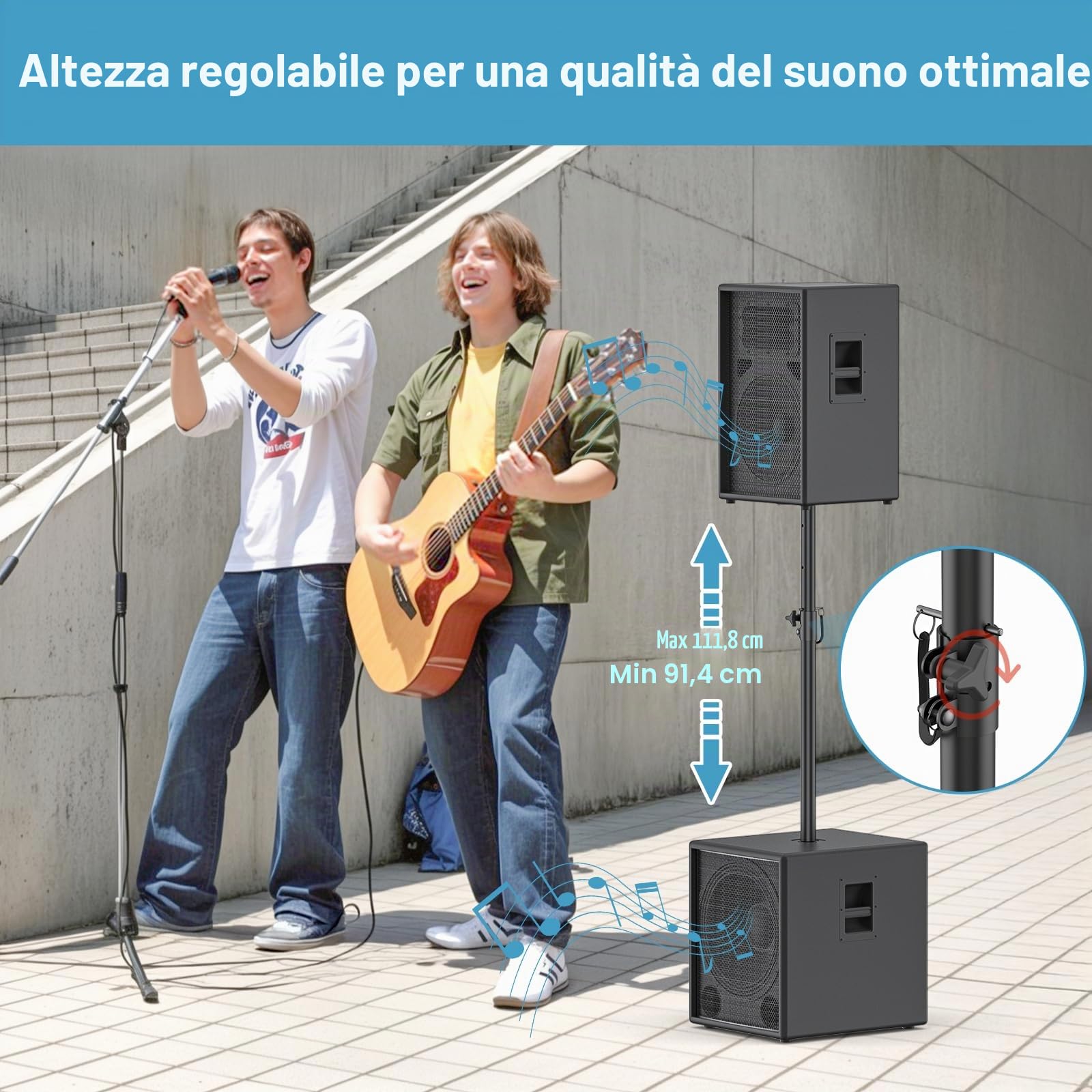 Asta per altoparlante resistente per subwoofer, con supporto regolabile in altezza, adatto per supporti da 35 mm, prolunga per altoparlanti con adattatore da 35 mm, portata 55 kg, confezione da 2