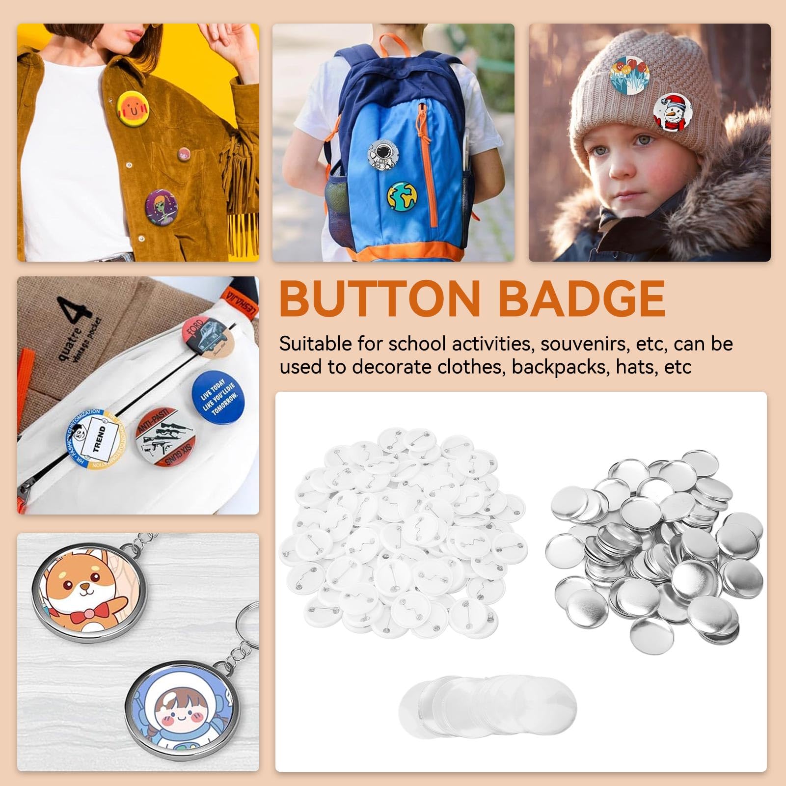 Set Da 100 Bottoni 75 Mm Per Creare Badge | Kit Completo Con Fondo Plastica, Metallo, Carta E Pellicola - 4