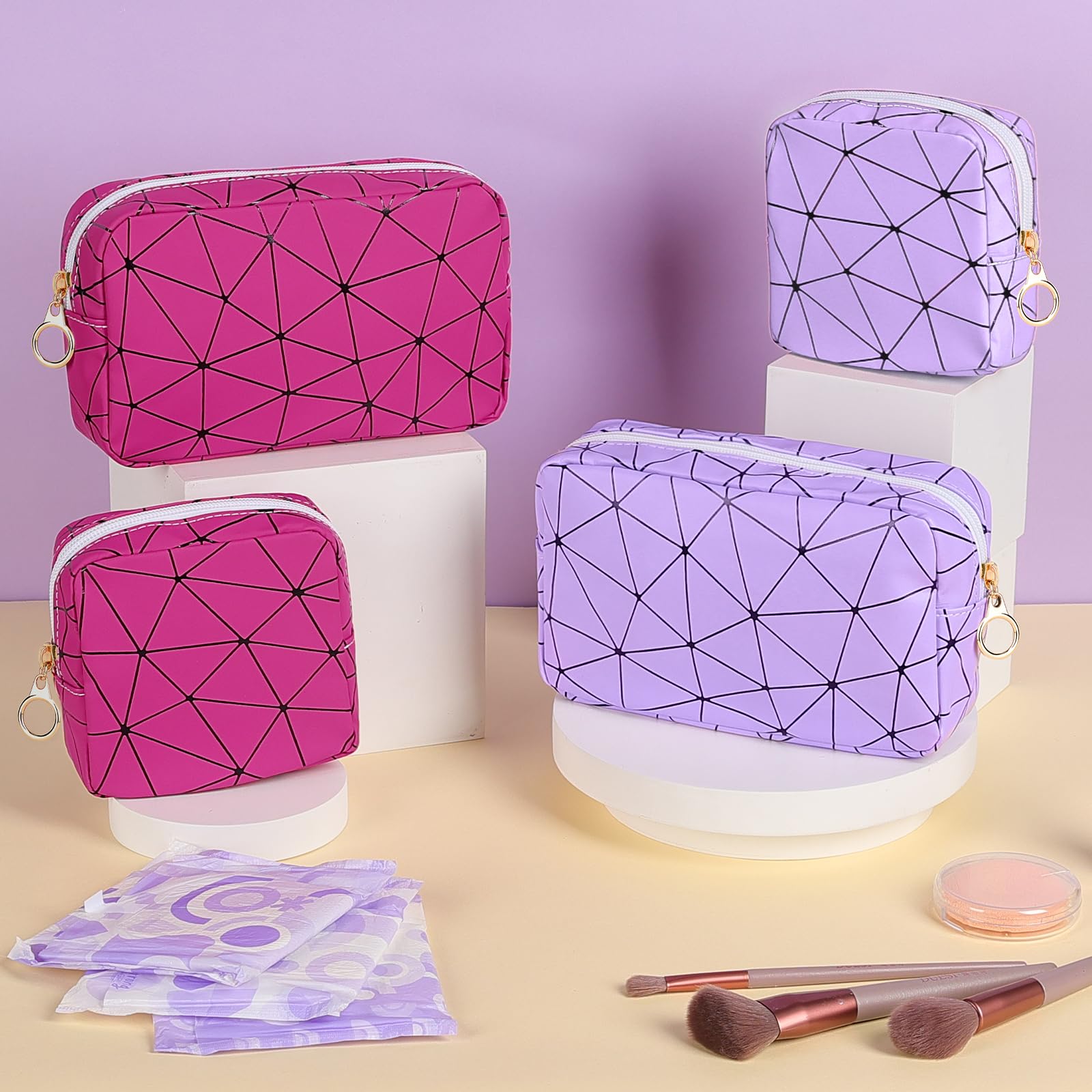 Soporte de tampón para bolso, bolsa de cuero para período, bolsa de almacenamiento de servilletas sanitarias para niñas y mujeres, bolsa portátil de emergencia femenina (rojo rosa) 7