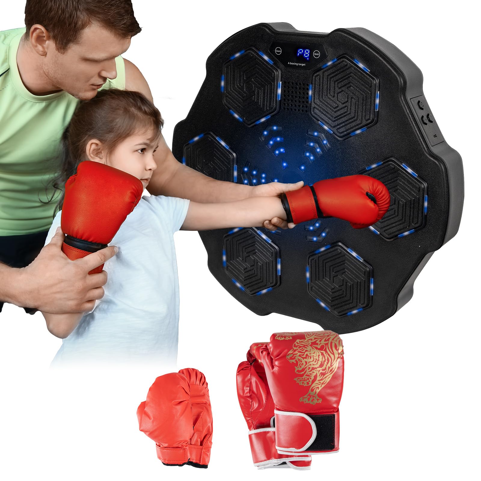 Music Boxing Machine, Smart Music Boxing Training Machine Wall Mounted, Bluetooth Boxing Workout Punching Equipment ，Gloves for Adults,Kids Included