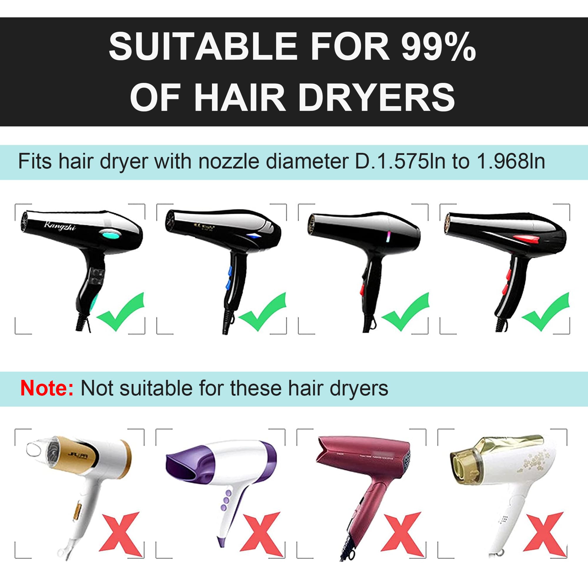 Difusor de secador de pelo plegable, de viaje y de fácil almacenamiento, accesorio difusor que se adapta a la mayoría de secadores de pelo con diámetro de boquilla D-1.575 pulgadas a 1.968 3