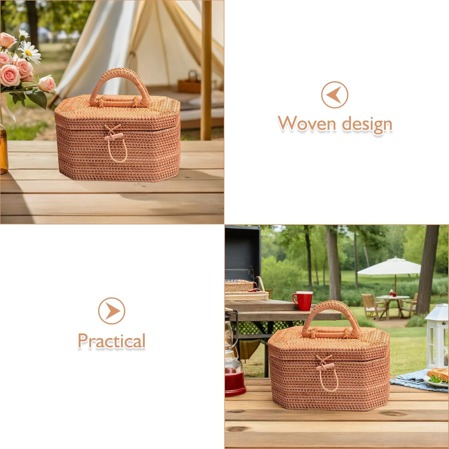 Yardwe シー 越南藤編 収納ボックス ハンドル付き おしゃれな 家用バスケット スナック整理 に インテリアデコレーション用