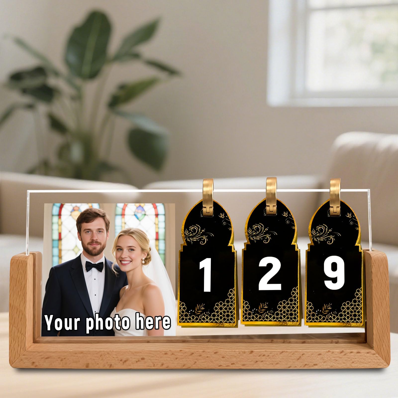 Personalised Engagement Photo Frame with Text Photo Custom Countdown Calendar Frame Perssonalised Gifts for Fiancée Fiancé Mr and Mrs To Be Newly Engaged Couples (Photo Frame 1)