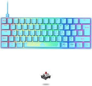 60% Compact 62 Keys UK Layout Wired Mechanical Keyboard, 7 Chroma RGB Backlight, Red Switch, Anti-Ghosting, Media Keys, Laser carving, Ergonomic, Compatible With PC,Laptop, PS4, X BOX - Blue