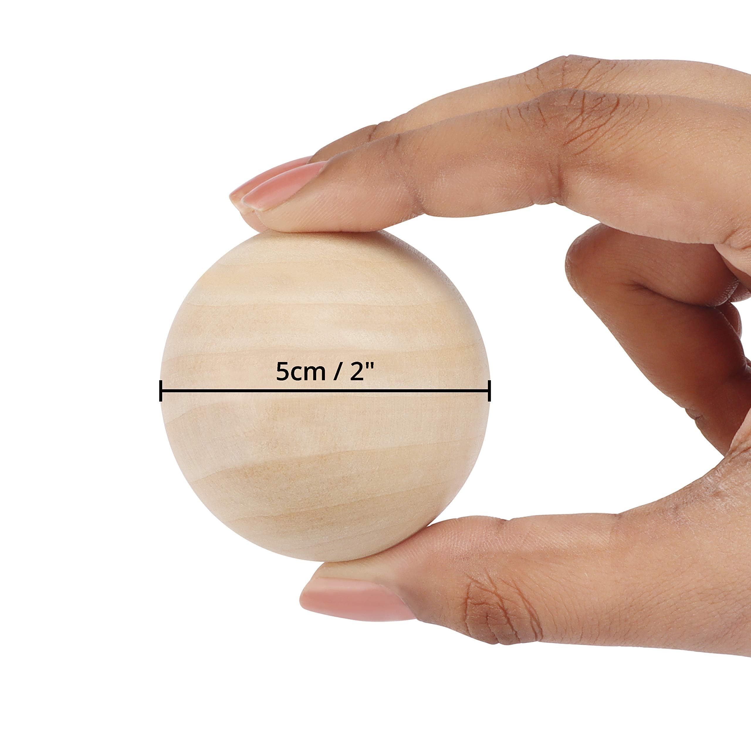 Belle Vous Pallina in legno grezzo da 5 cm (set da 20) – Pallina da 50 mm di diametro – Mini sfera naturale senza fori – per progetti di hobby creativi e artistici, fabbricazione di gioielli