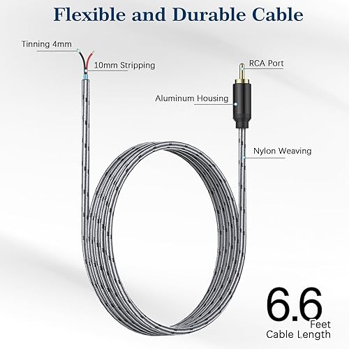 Miniatura 4 de Adaptador de cable RCA a altavoz, paquete de 2 unidades de 6.6 pies, conector macho de enchufe, mejora la transmisión de sonido, cable de reparación