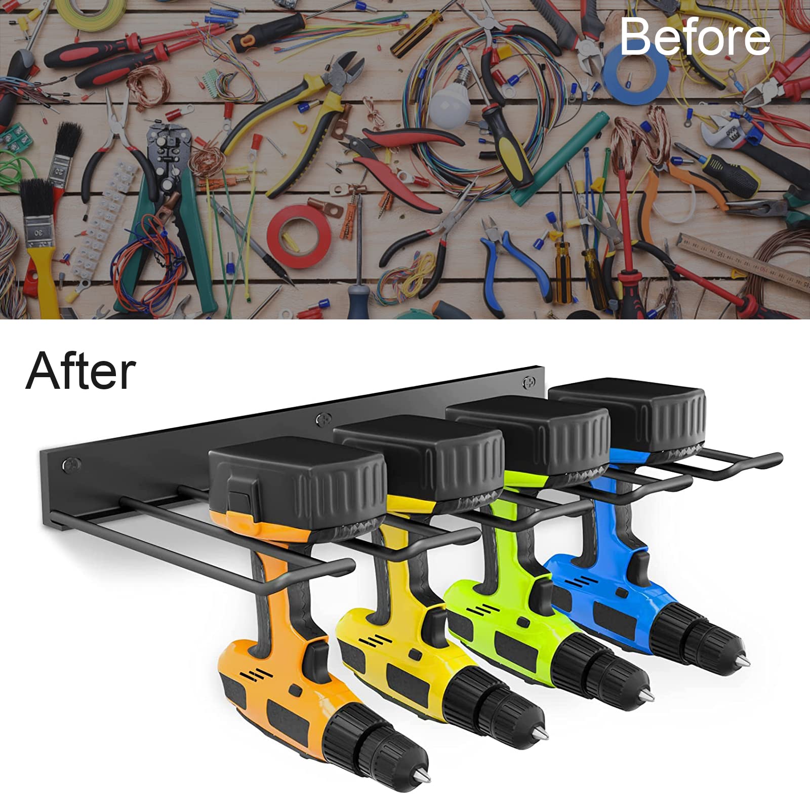 Lot de 2 organiseurs d'outils électriques | Support mural de rangement pour outils électriques et portatifs | Organisateurs d'outils et de rangement en métal pour garage, entrepôt, abri de jardin