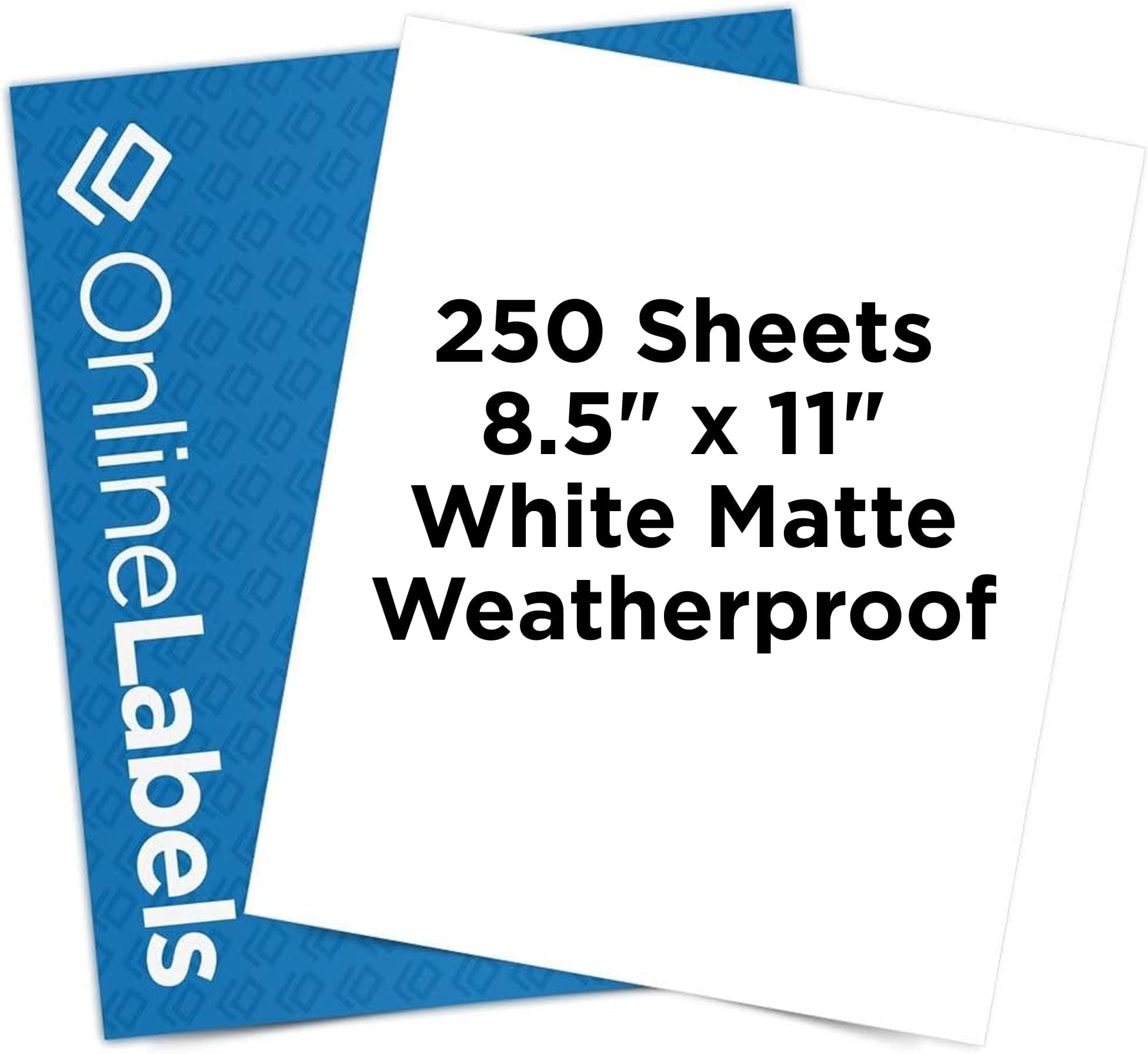 Waterproof Sticker Paper, 250 Sheets, White Matte Vinyl-Like, 8.5" x 11" Full Sheet Label, Works with Inkjet Printers Only, Compatible with Electronic Cutting Machines, OL177WJ, OnlineLabels