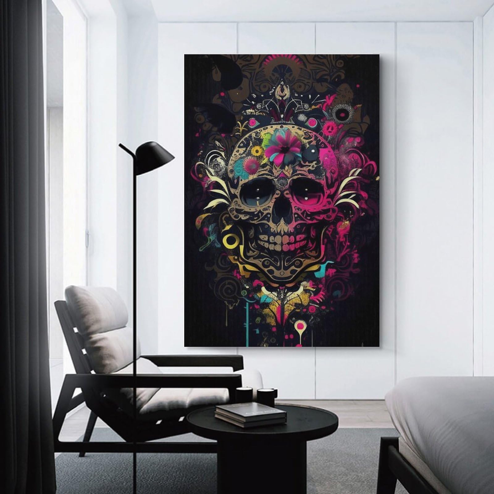 Junmoney Unframe-Style-6 Canvas Wall Art Colorful Skull Art Print, 20X30inch(50X75cm), For Bedroom, Lounge Or Dressing Area, Canvas Wall Decor For Personal Spaces