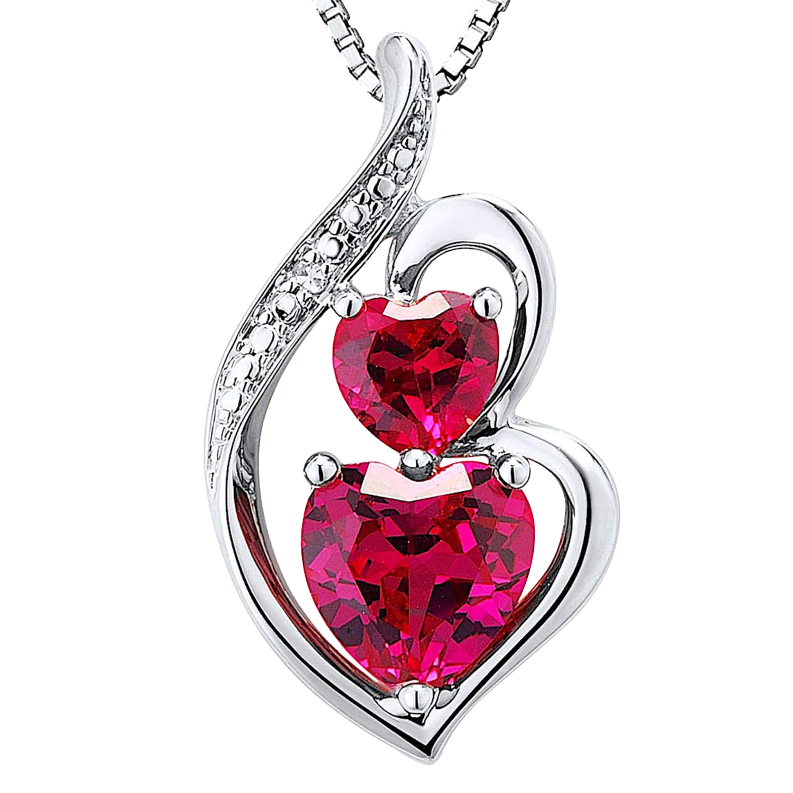 Lab Created Ruby Necklace Heart Shape with Natural Diamond Accent in 14k Yellow Gold Plated Sterling Silver - 18 Inch Chain