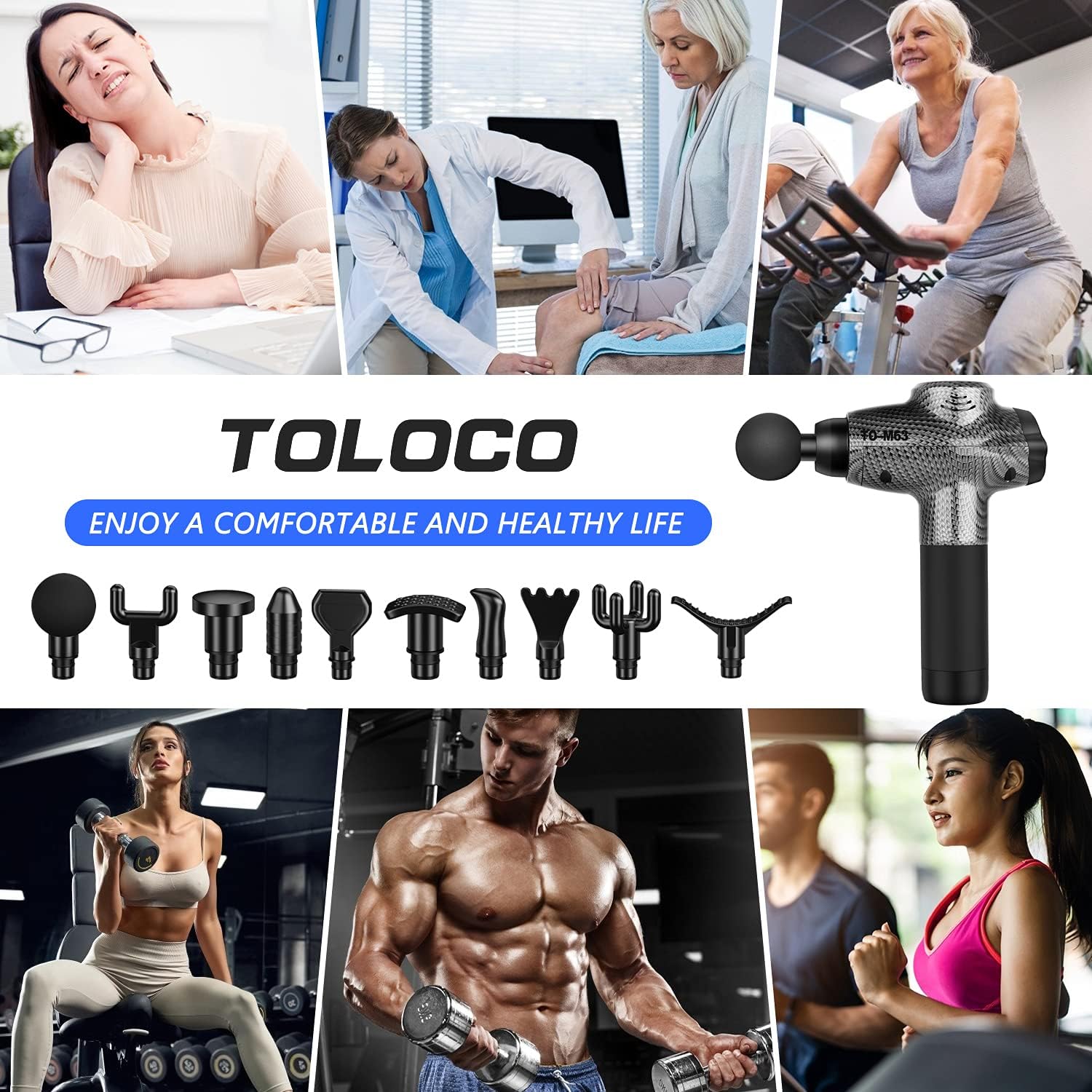 TOLOCO Massage Gun, Upgrade Percussion Muscle Massage Gun for Athletes, Handheld Deep Tissue Massager Gun (Black) : Health & Household